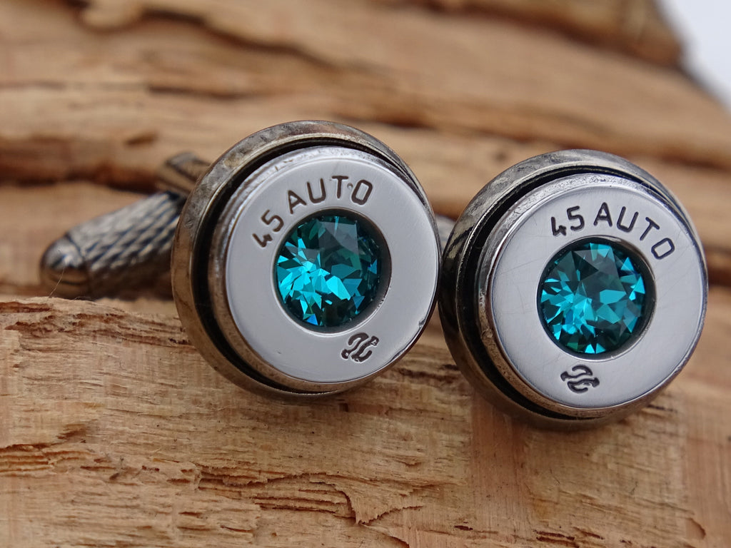 Bullet cufflinks high polished blue zircon __etsy:2773809816