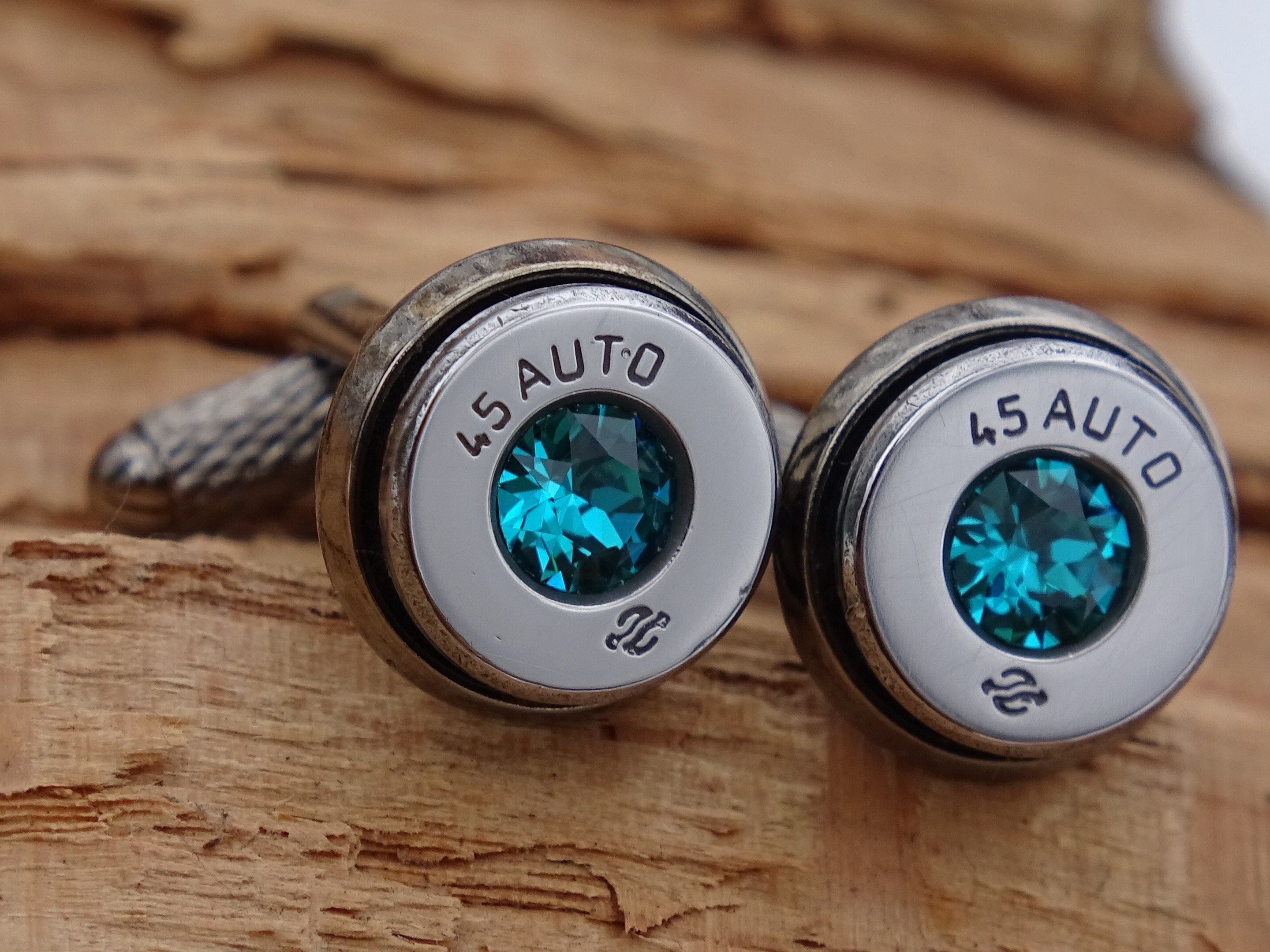 Bullet cufflinks high polished blue zircon __etsy:2773811526