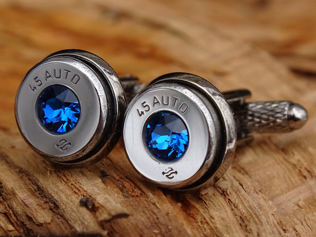 Bullet cufflinks high polished copri blue __etsy:2821625505