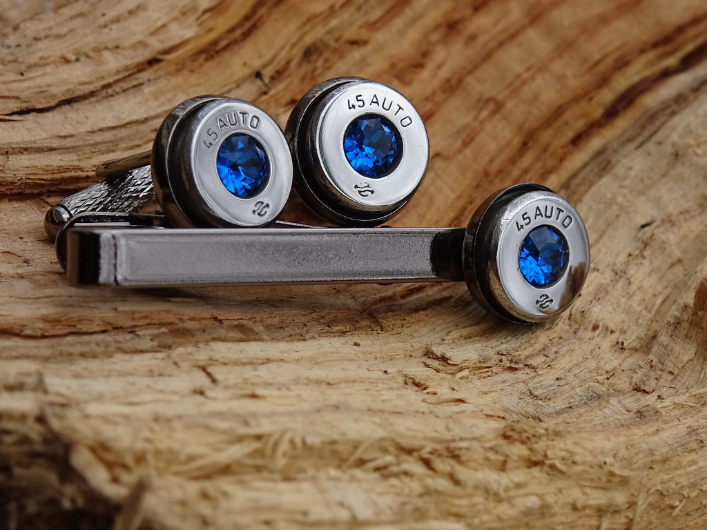 Bullet cufflinks high polished copri blue __etsy:2773938104