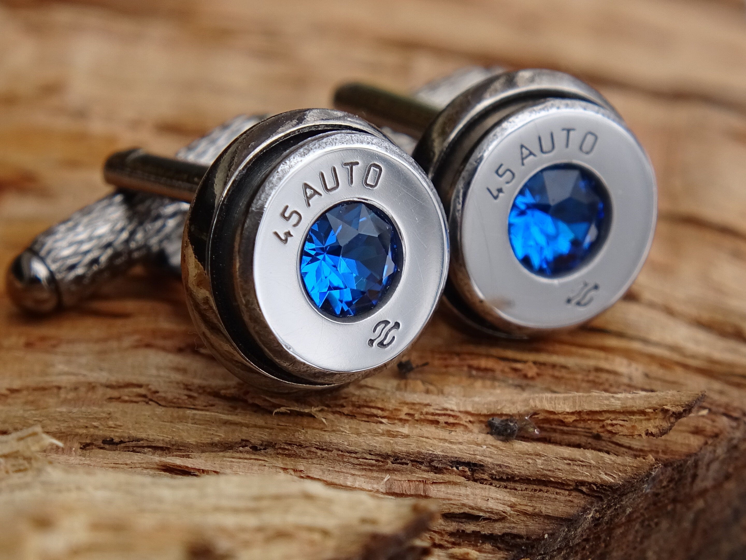 Bullet cufflinks high polished copri blue __etsy:2821621211