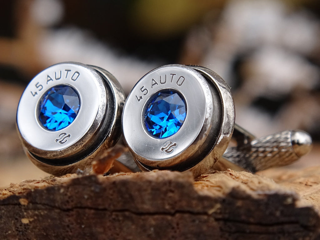 Bullet cufflinks high polished copri blue __etsy:2773938812