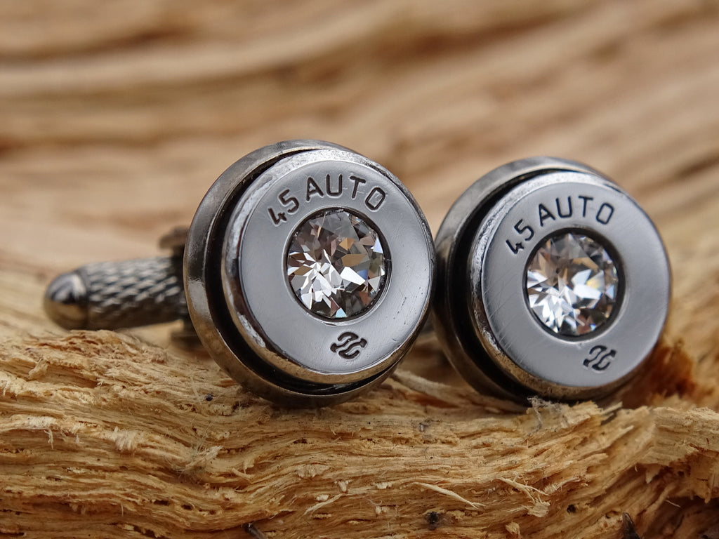 Bullet cufflinks high polished cubic zirconia __etsy:2821286097