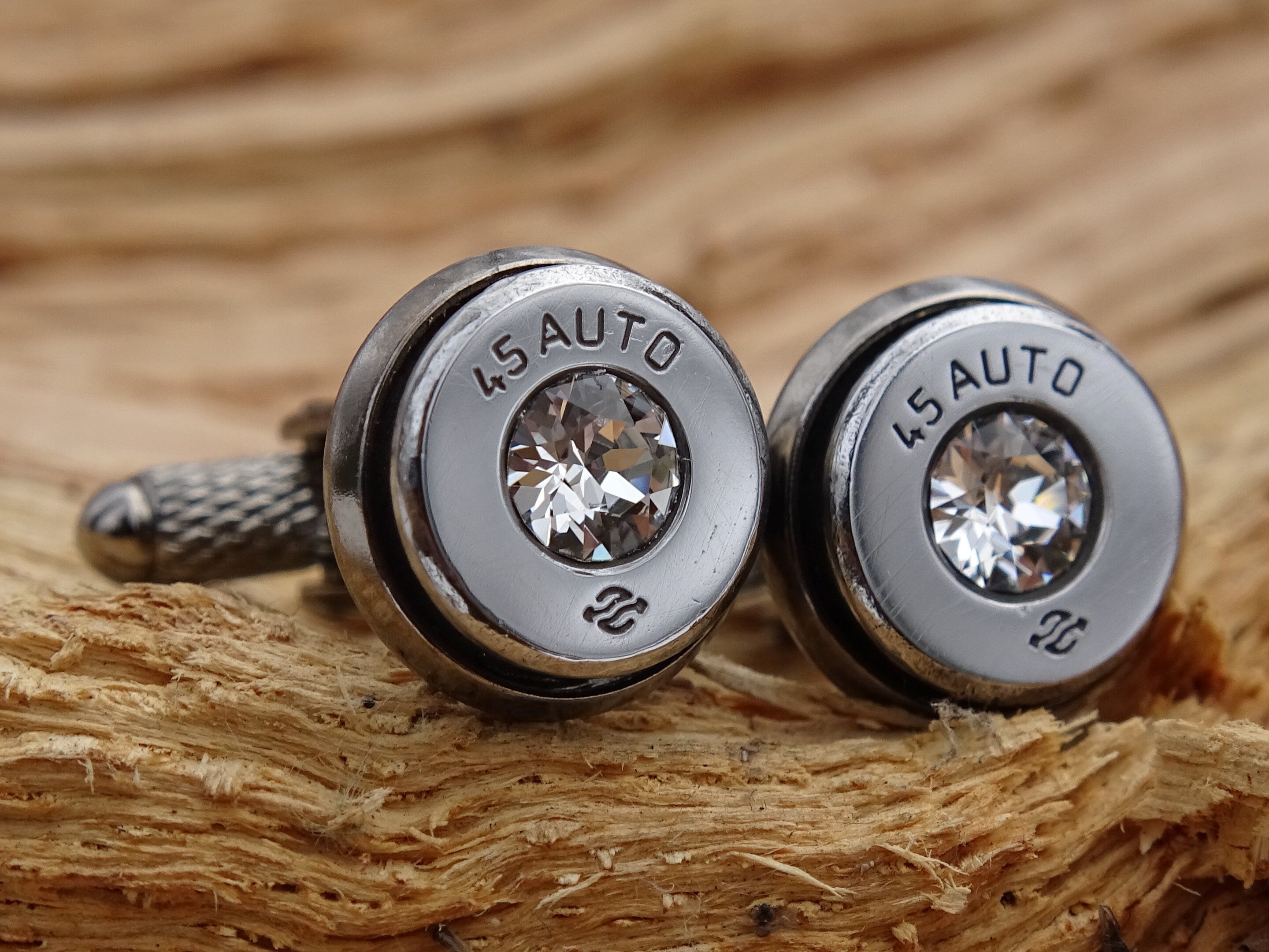 Bullet cufflinks high polished cubic zirconia __etsy:2821286097