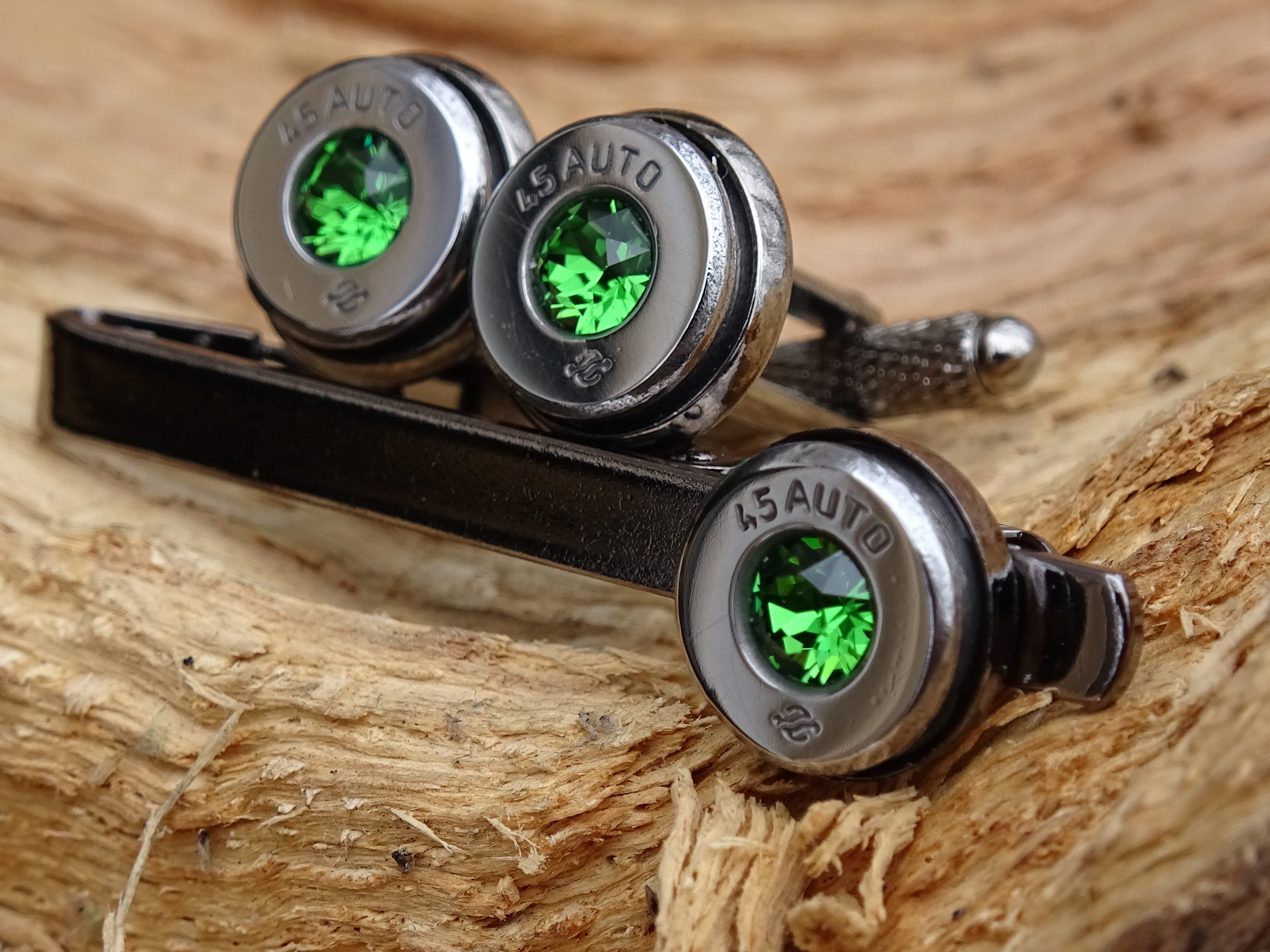 Bullet cufflinks high polished green __etsy:2821711129