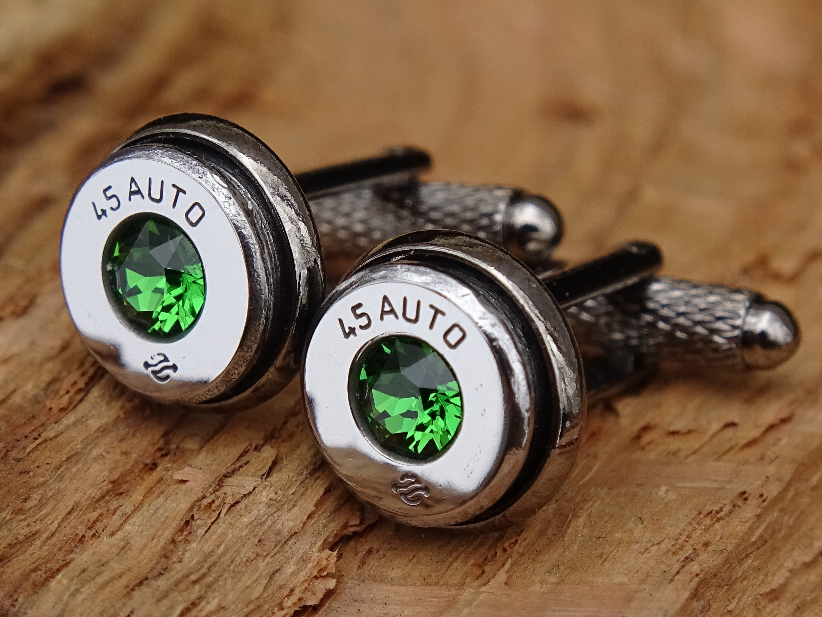 Bullet cufflinks high polished green __etsy:2821716947
