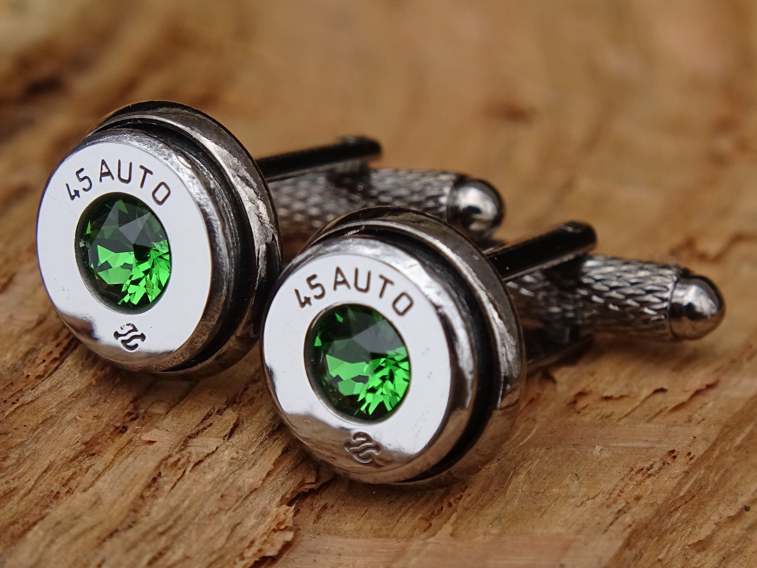 Bullet cufflinks high polished green __etsy:2774029252