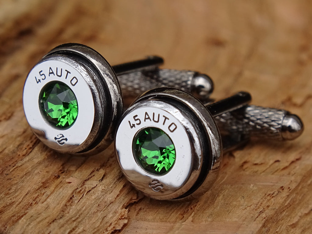 Bullet cufflinks high polished green __etsy:2821711935