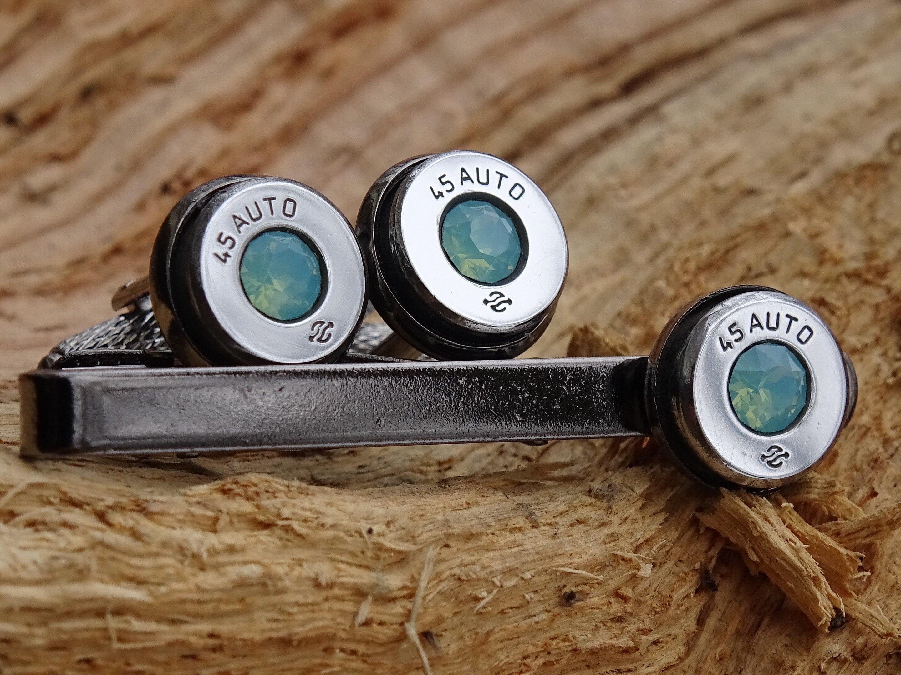 Bullet cufflinks high polished green opal __etsy:2773988694
