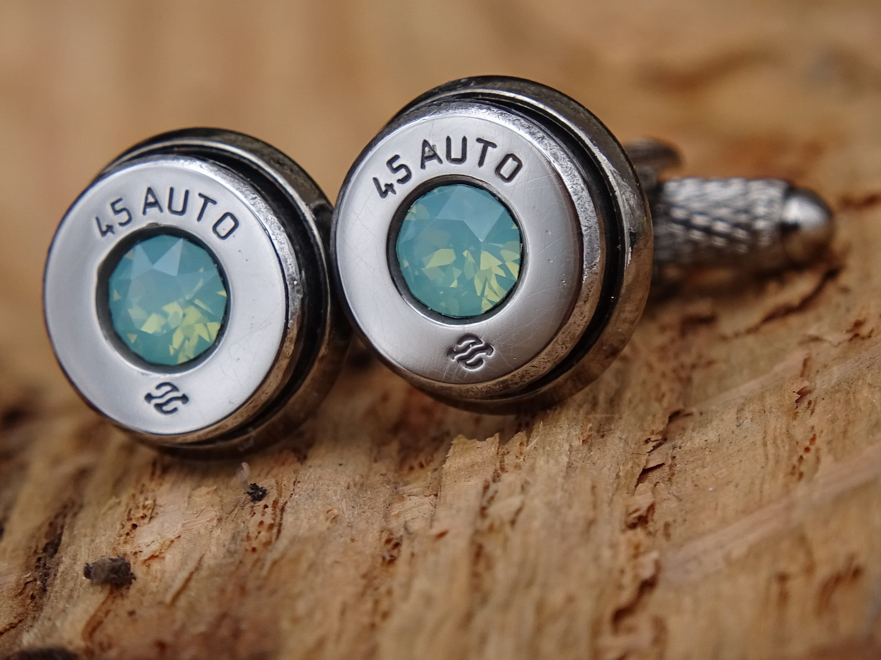 Bullet cufflinks high polished green opal __etsy:2821677201