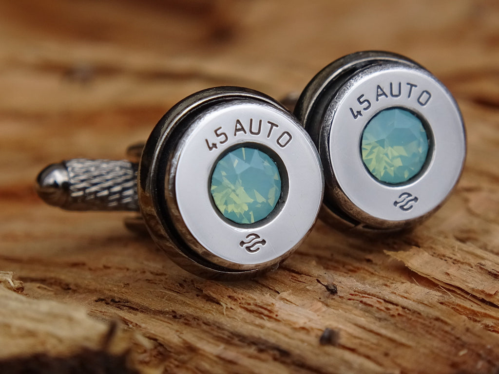 Bullet cufflinks high polished green opal __etsy:2821677267