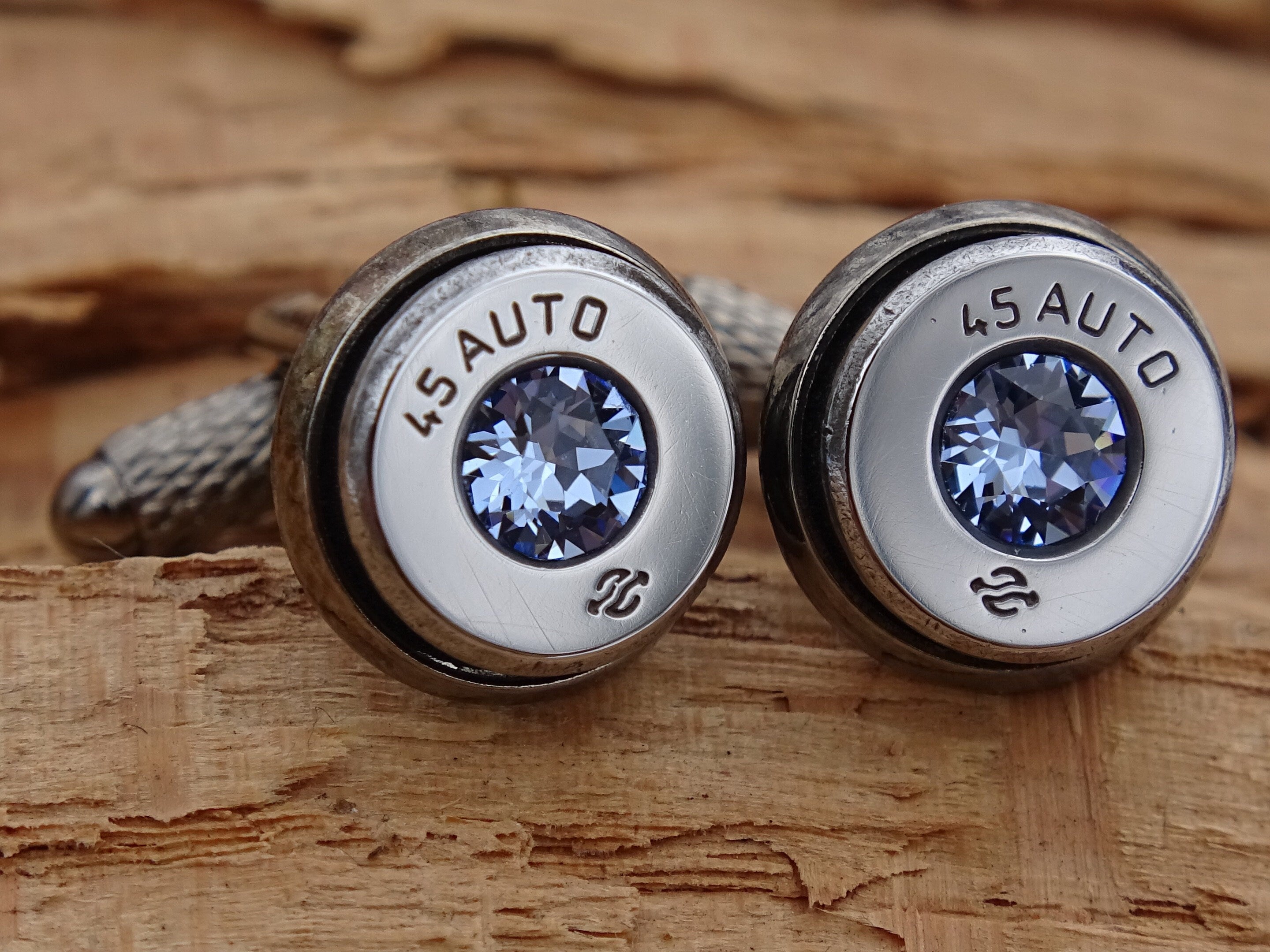Bullet cufflinks high polished light sapphire __etsy:2773659774