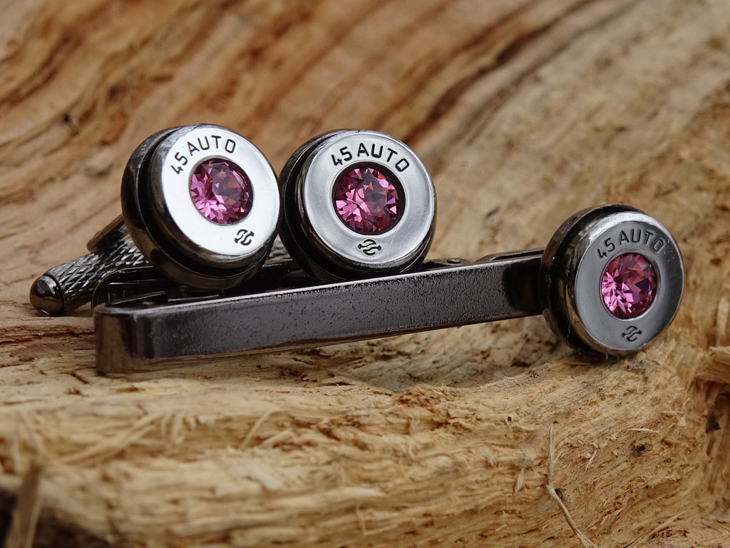 Bullet cufflinks high polished pink tourmaline __etsy:2773961024