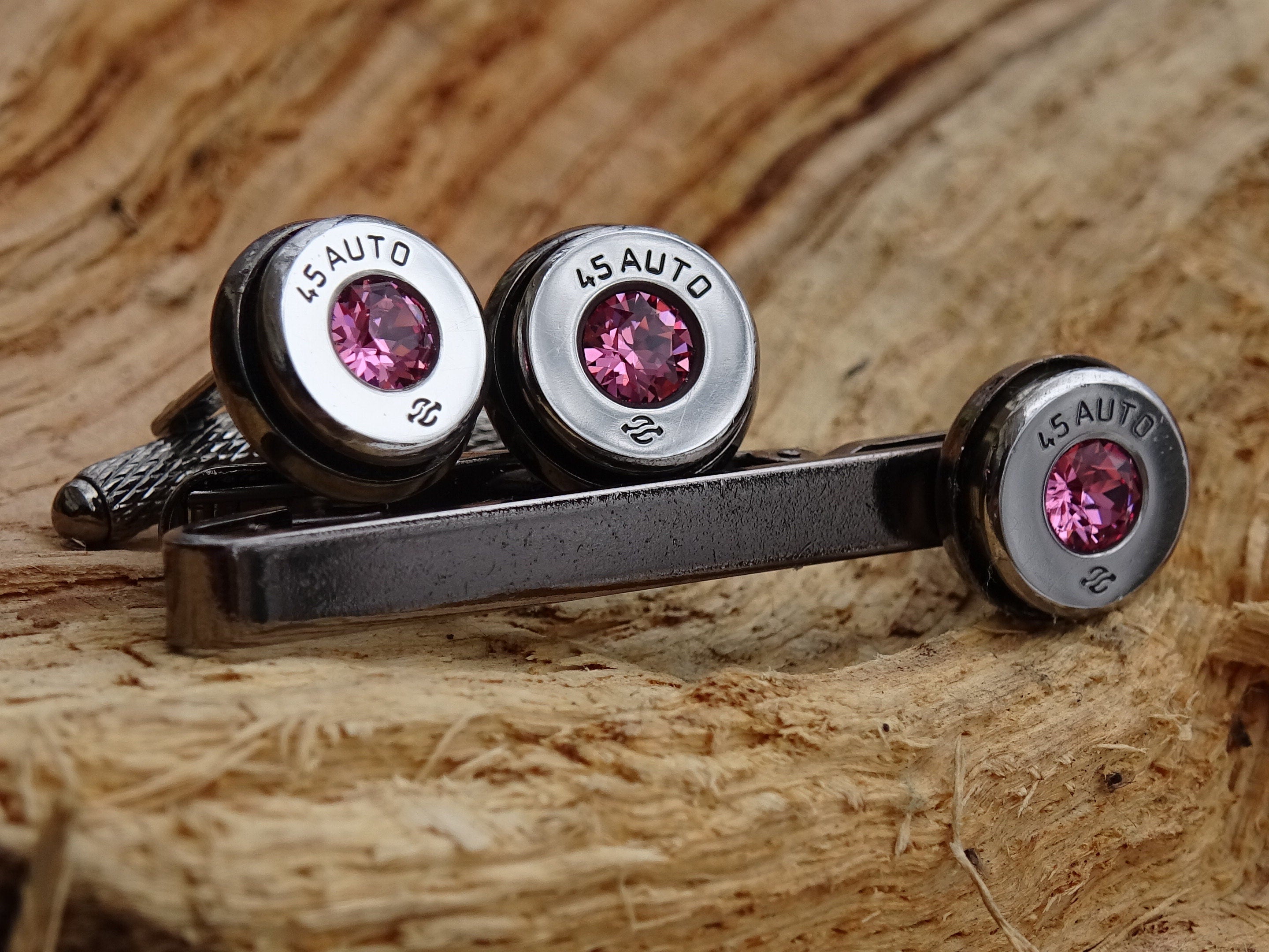 Bullet cufflinks high polished pink tourmaline __etsy:2773961024