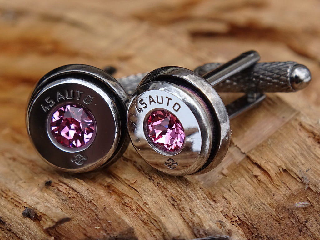 Bullet cufflinks high polished pink tourmaline __etsy:2821648691