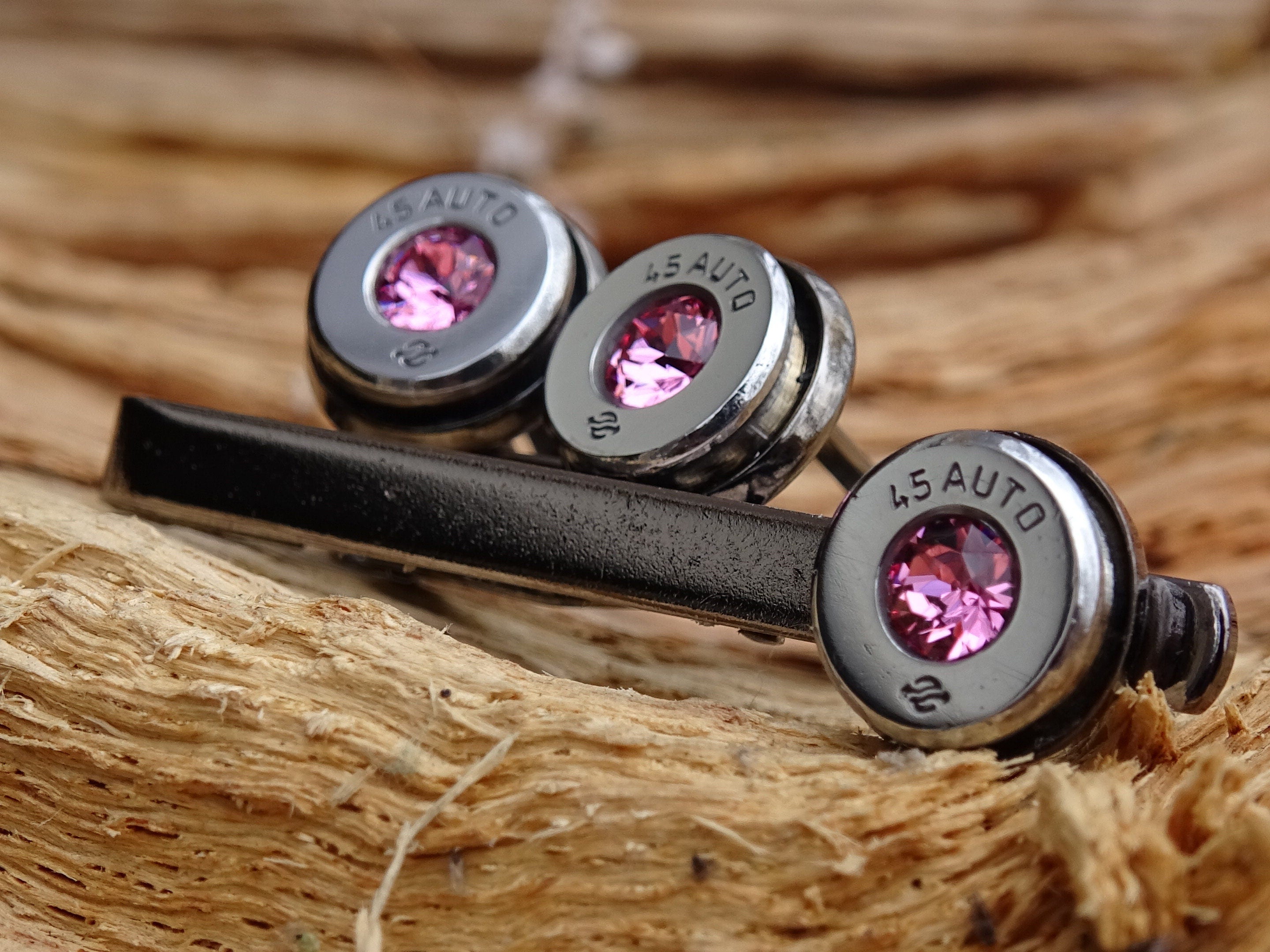 Bullet cufflinks high polished pink tourmaline __etsy:2821643673