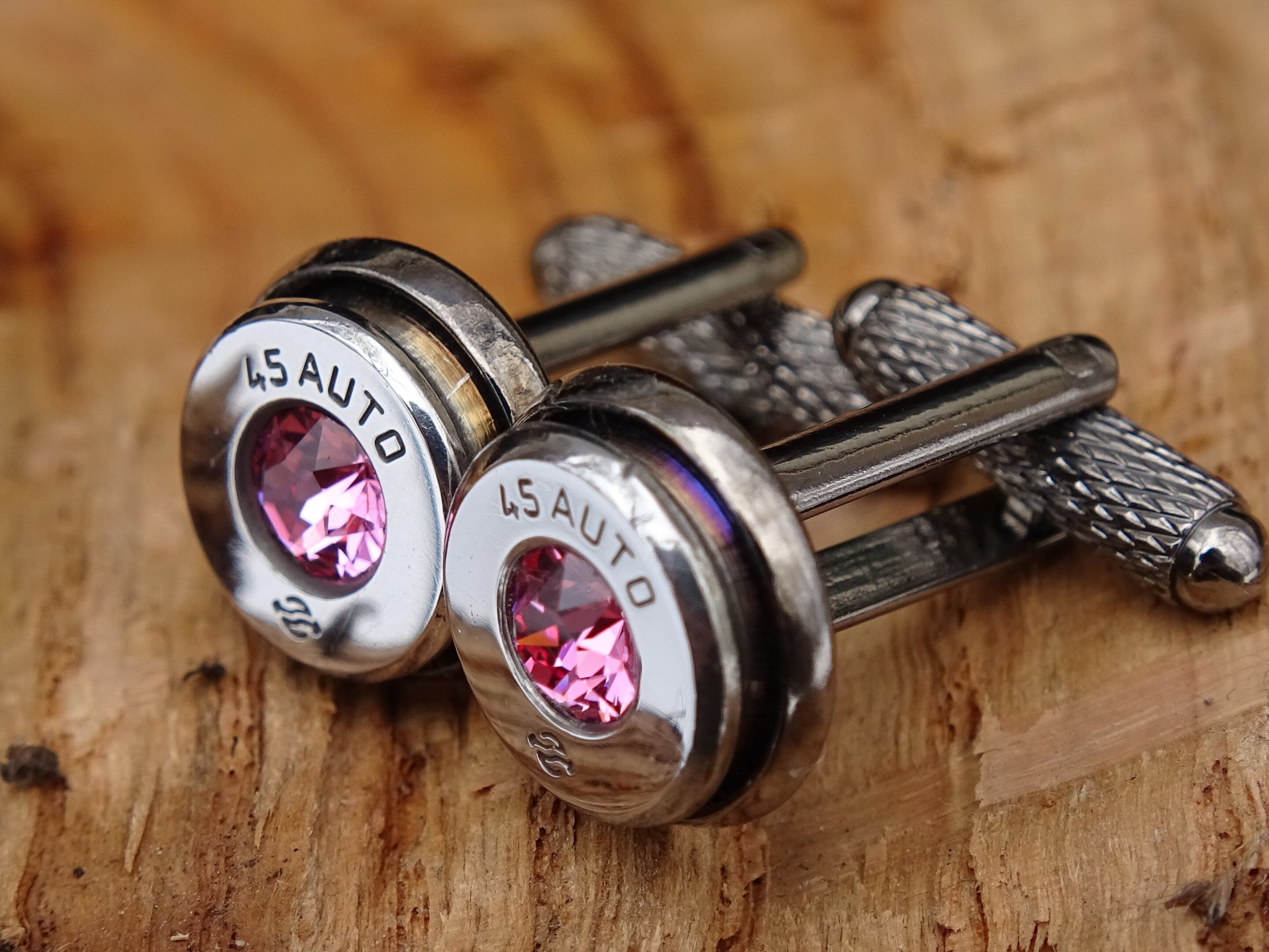 Bullet cufflinks high polished pink tourmaline __etsy:2821648979