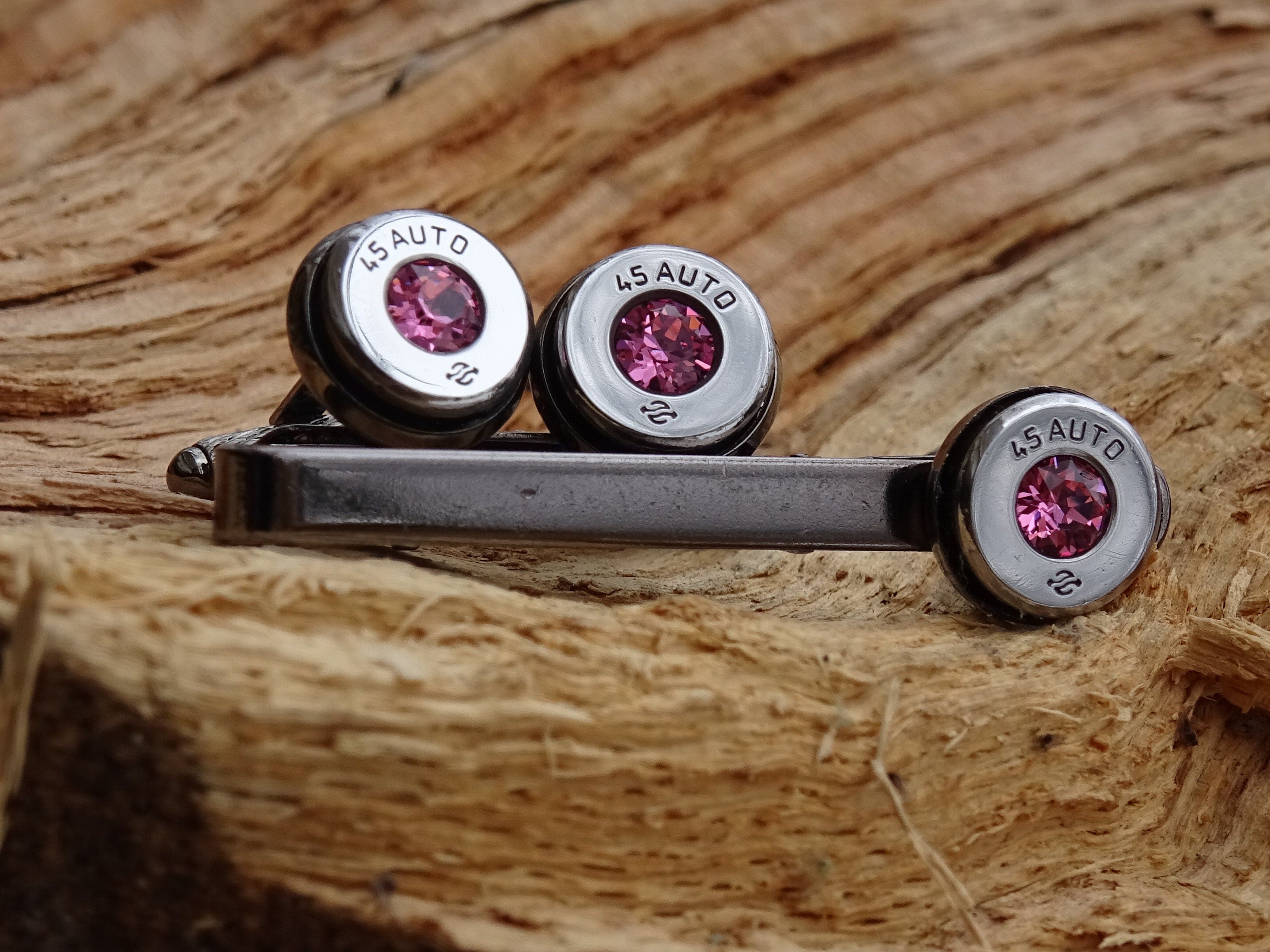 Bullet cufflinks high polished pink tourmaline __etsy:2821643799