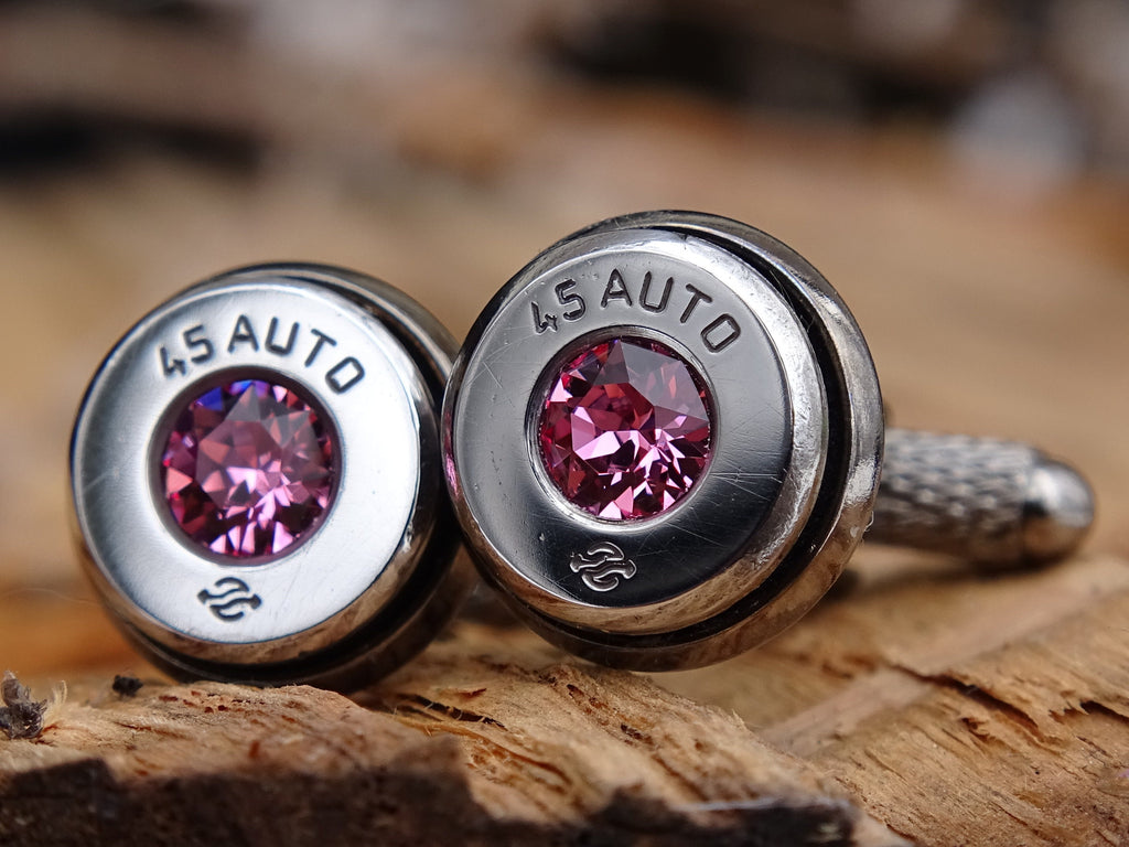Bullet cufflinks high polished pink tourmaline __etsy:2773961968