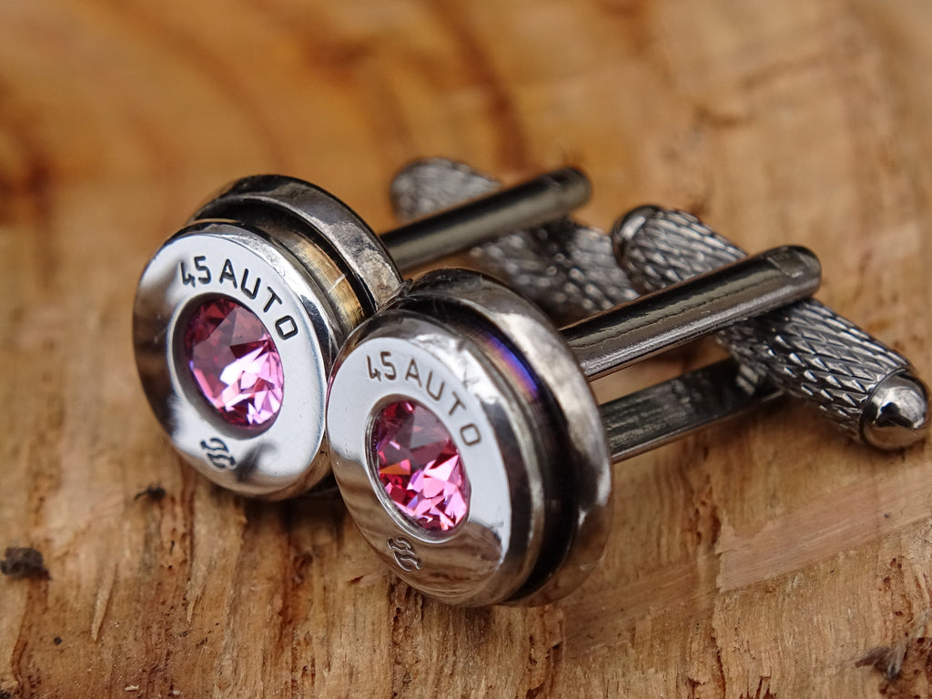 Bullet cufflinks high polished pink tourmaline __etsy:2821644941