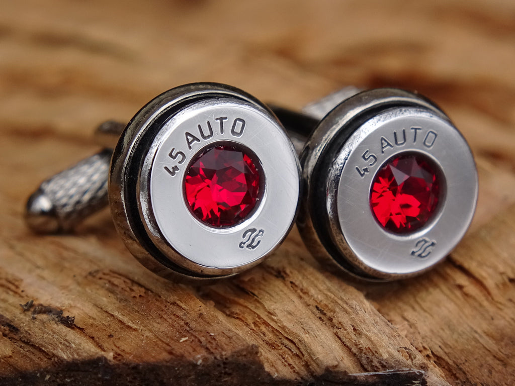 Bullet cufflinks high polished siam red __etsy:2774276898