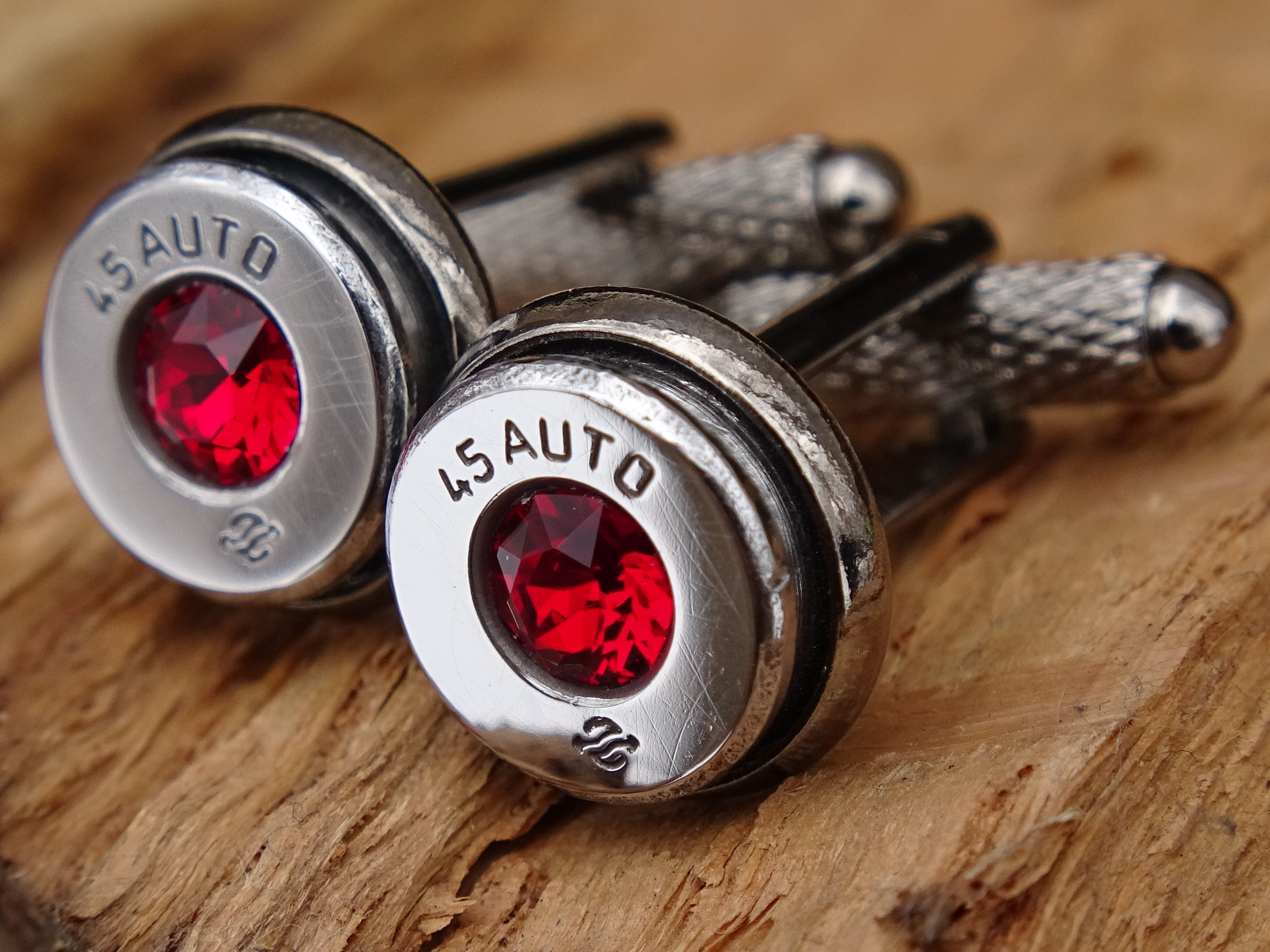 Bullet cufflinks high polished siam red __etsy:2774271656