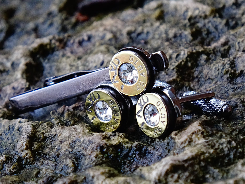 Bullet cufflinks tie clip luxury set LIMITED EDITION bi-tone __etsy:2241792305