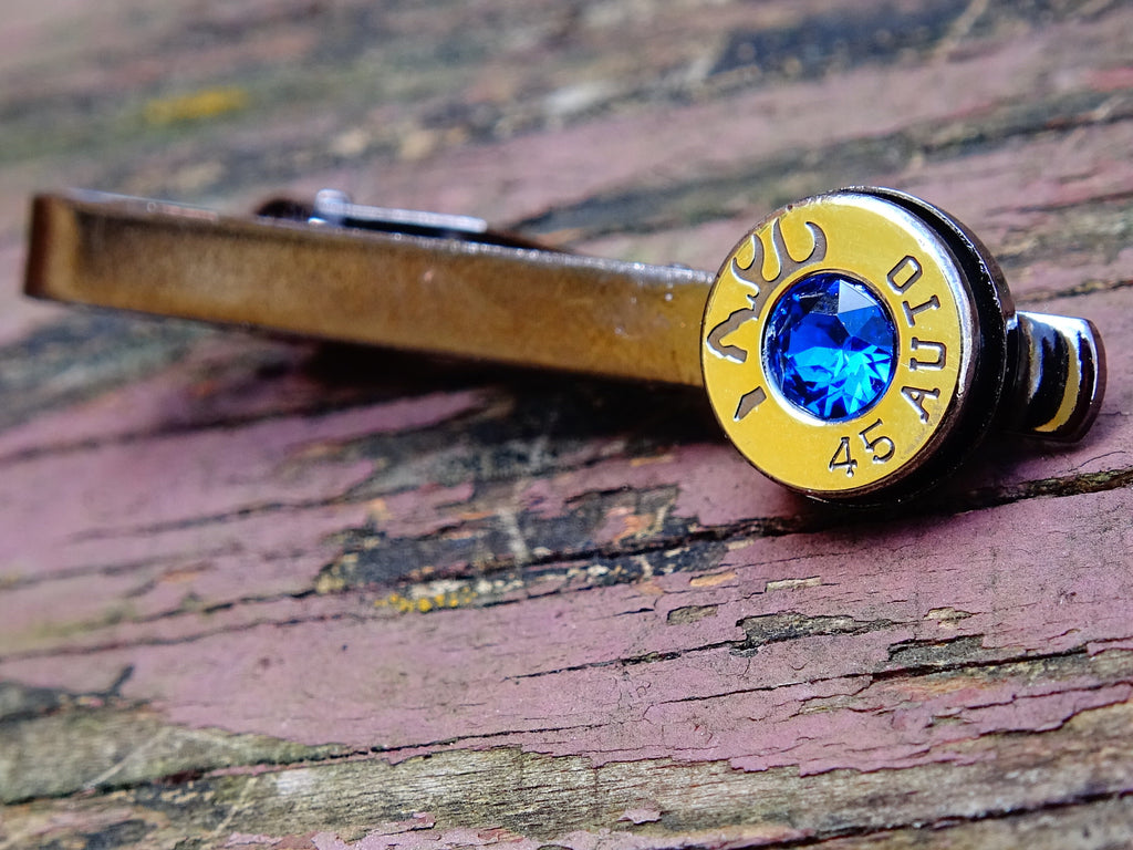 Bullet cufflinks tie clip set bi-tone dark sapphire __etsy:2258400230