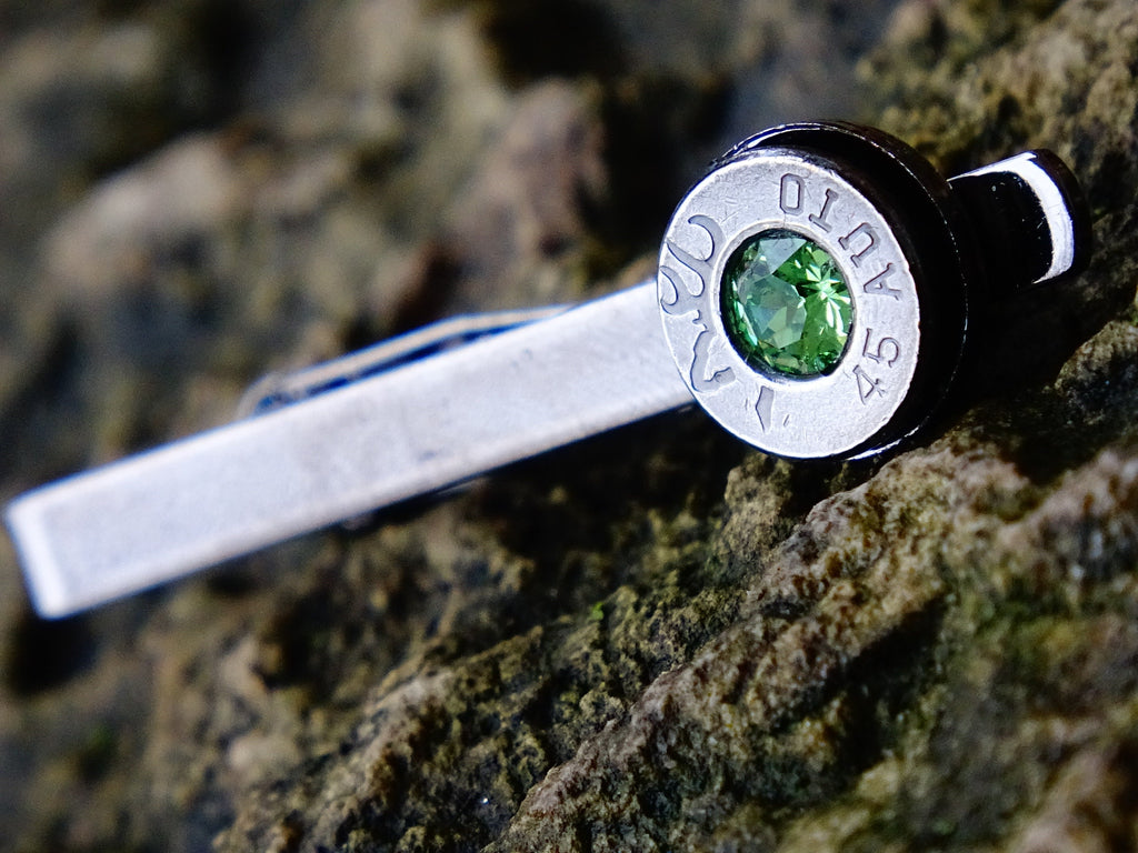 Bullet cufflinks tie clip set gun metal peridot __etsy:2241758981