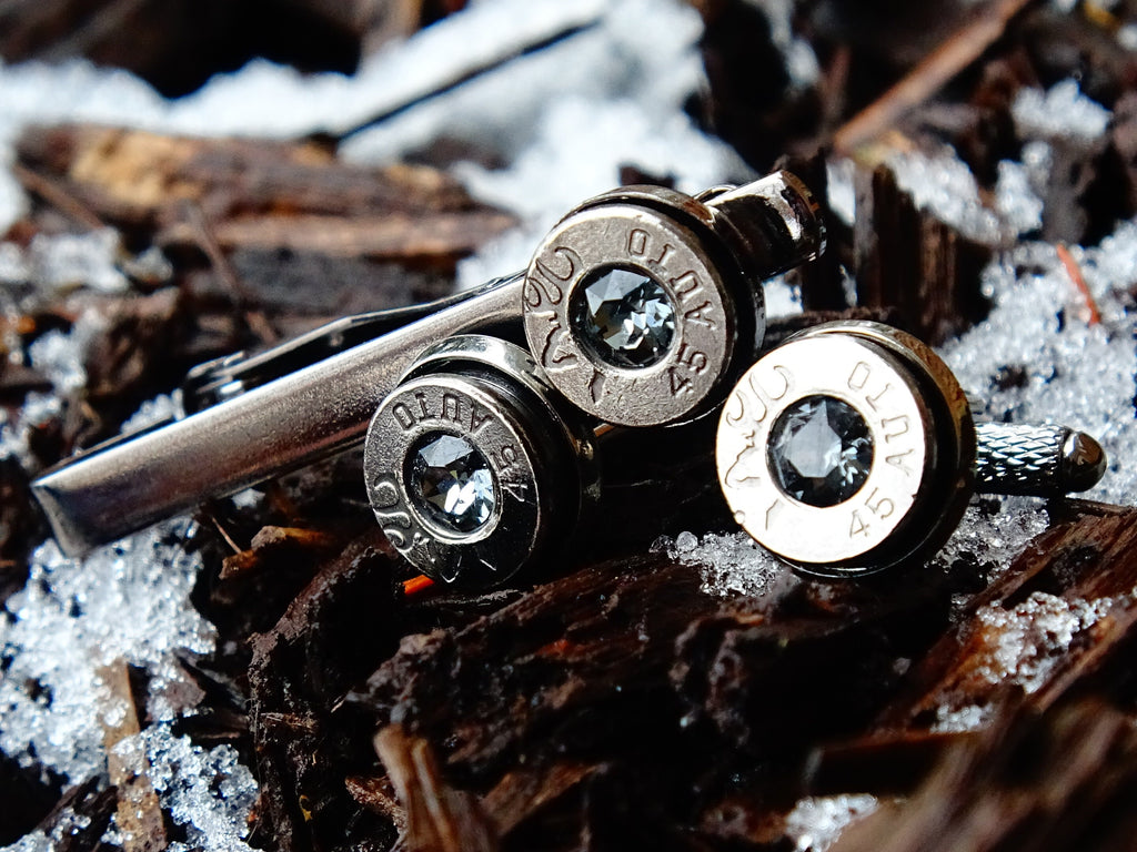 Bullet cufflinks tie clip set gun metal silver night __etsy:2194227800