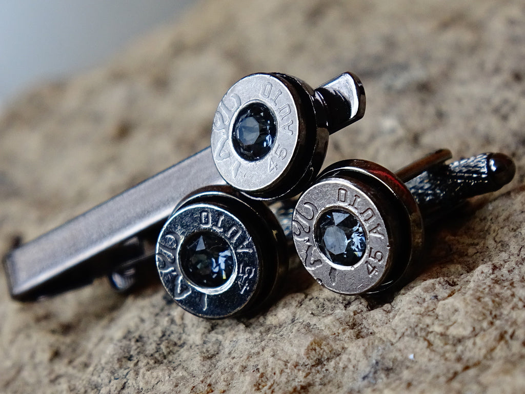 Bullet cufflinks tie clip set gun metal silver night __etsy:2194228186