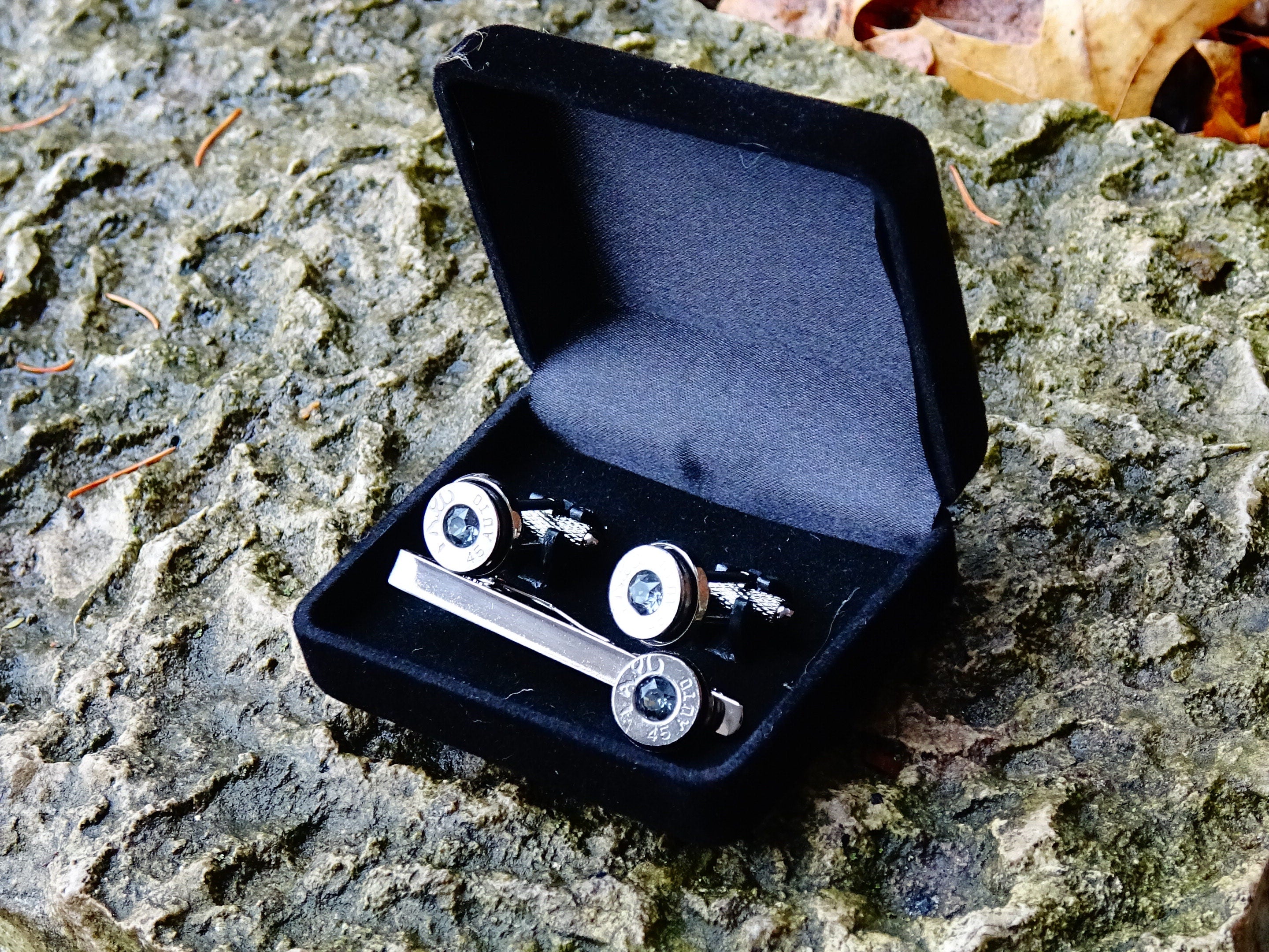 Bullet cufflinks tie clip set gun metal silver night __etsy:2241777251