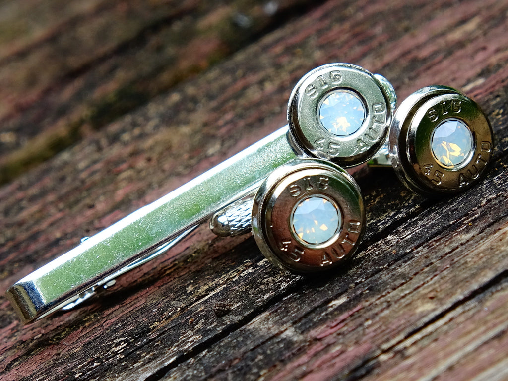 Bullet cufflinks & tie clip set opal __etsy:2377402707