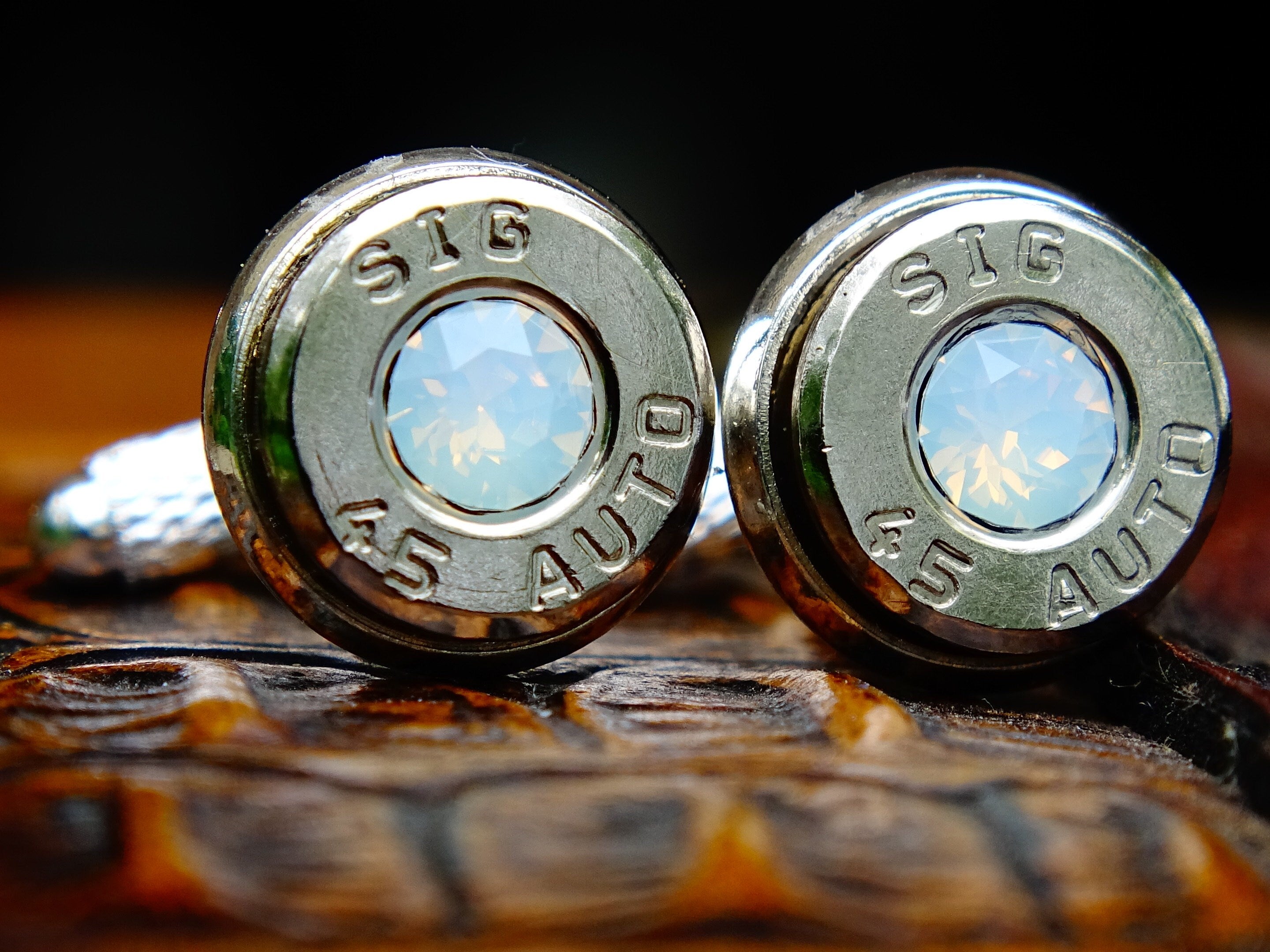 Bullet cufflinks & tie clip set opal __etsy:2329814050