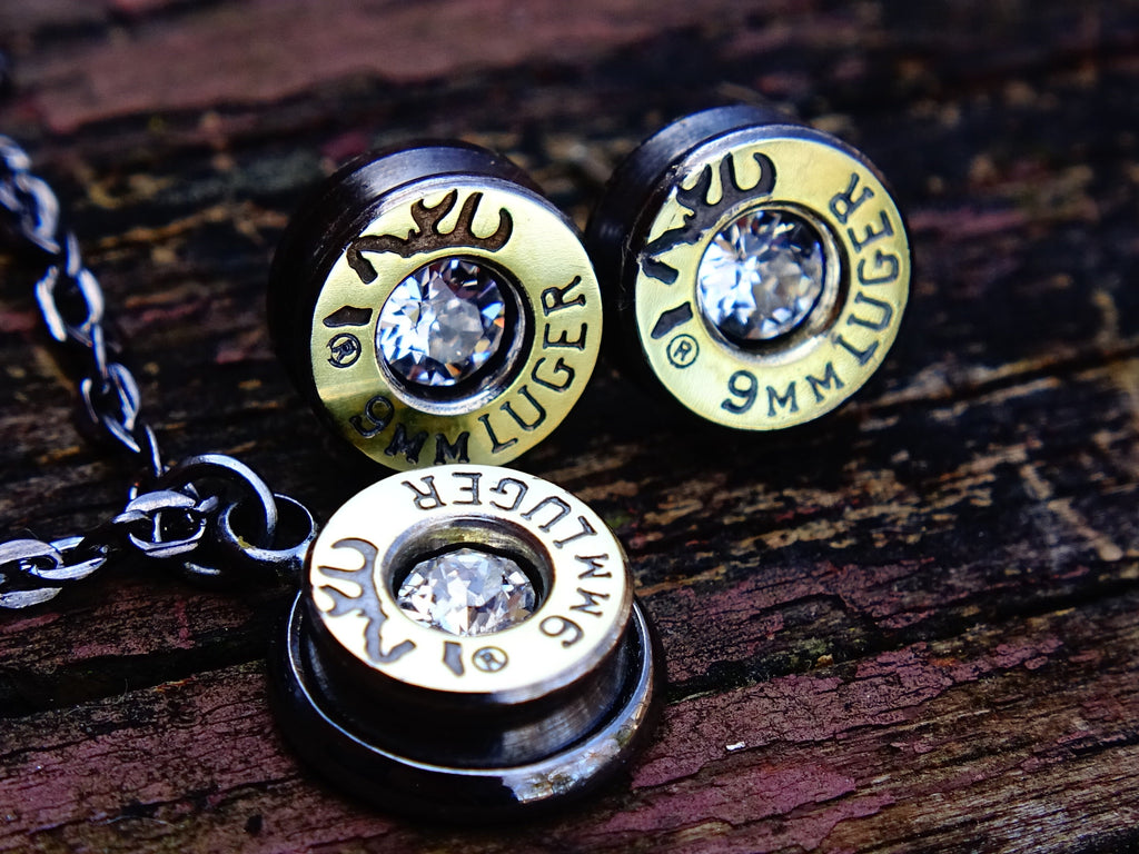 Bullet earring necklace set Bi-Tone clear __etsy:2224734994