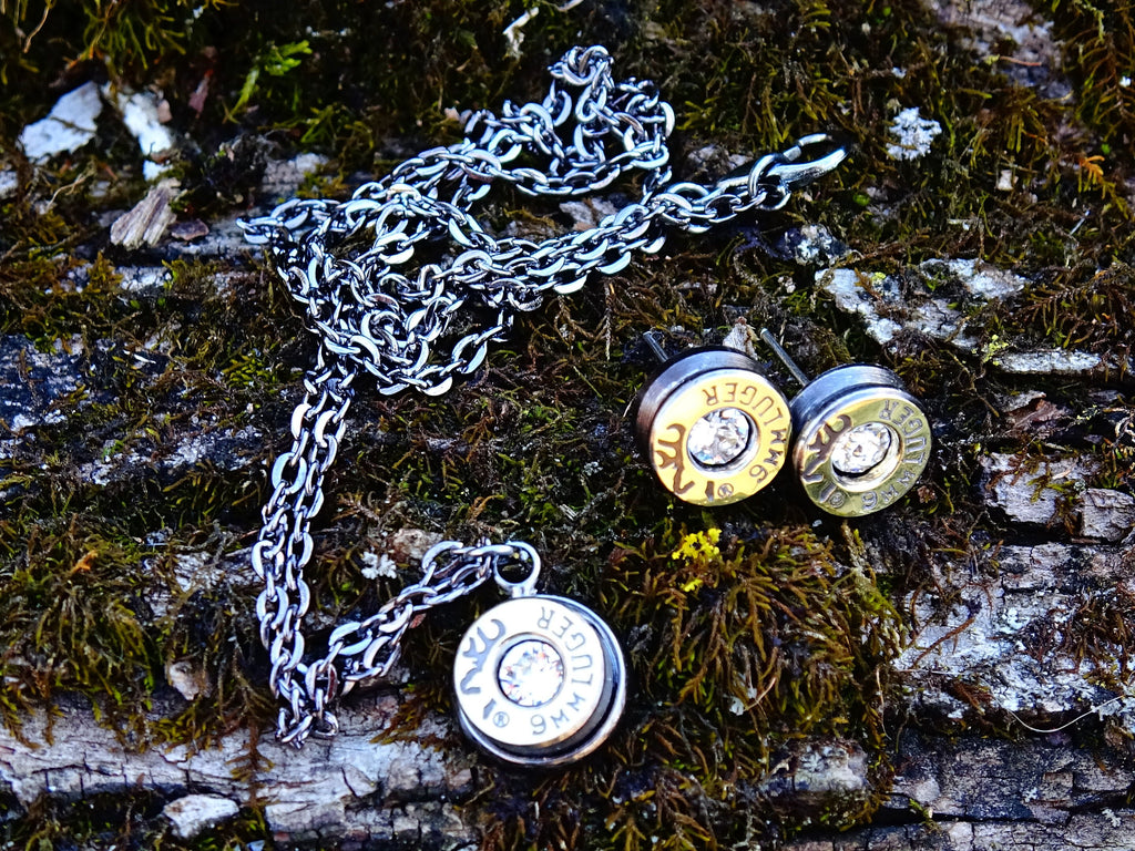 Bullet earring necklace set Bi-Tone clear __etsy:2224734910