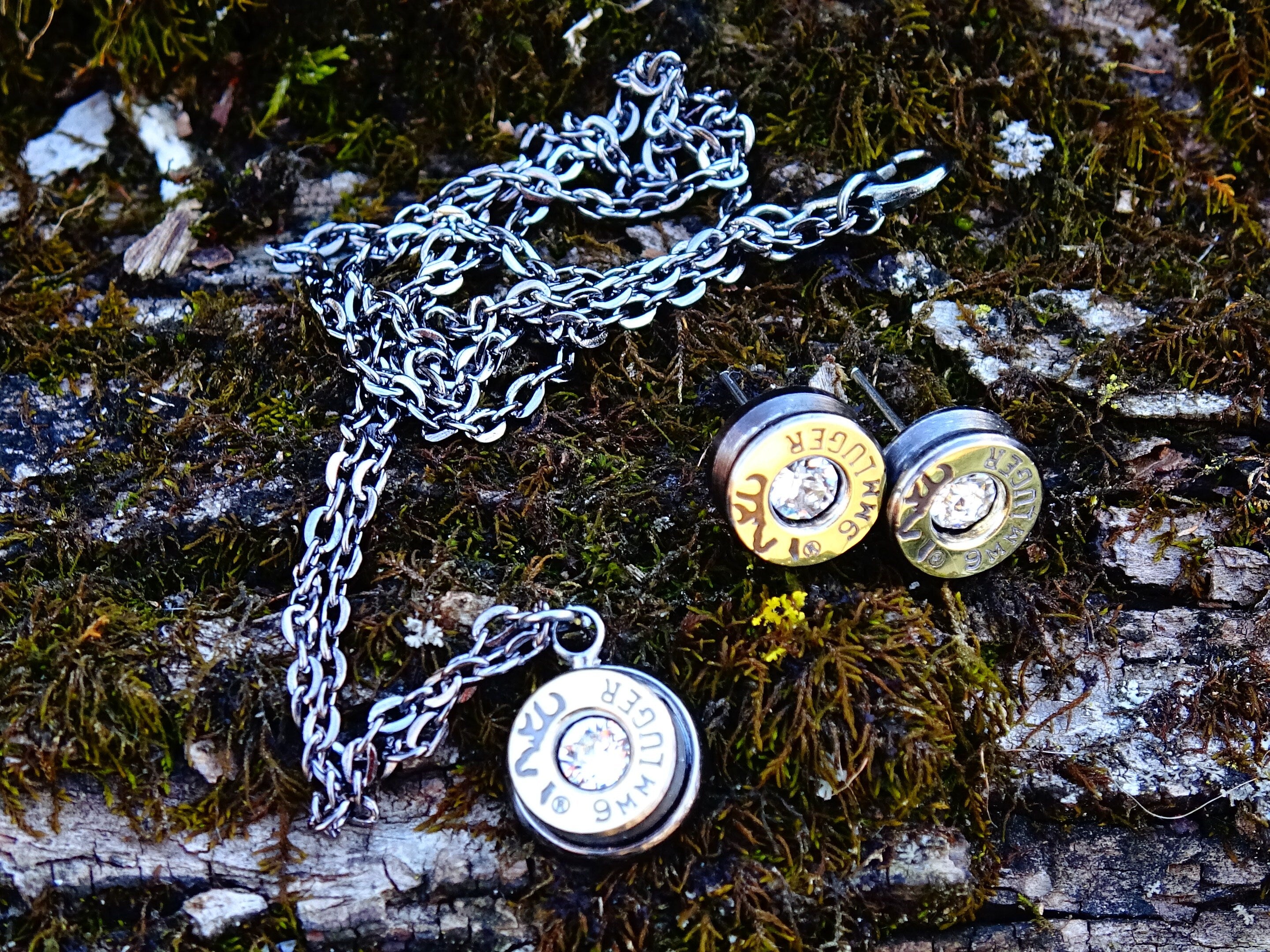 Bullet earring necklace set Bi-Tone clear __etsy:2224734910