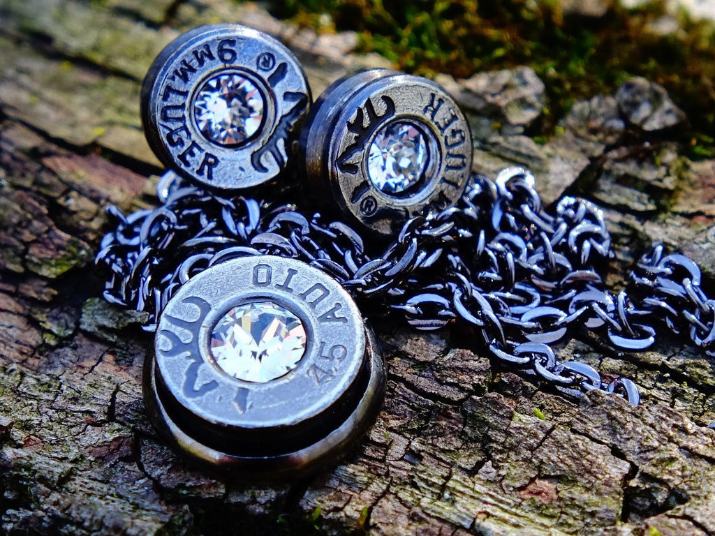 Bullet earring necklace set gun metal clear __etsy:2336334921