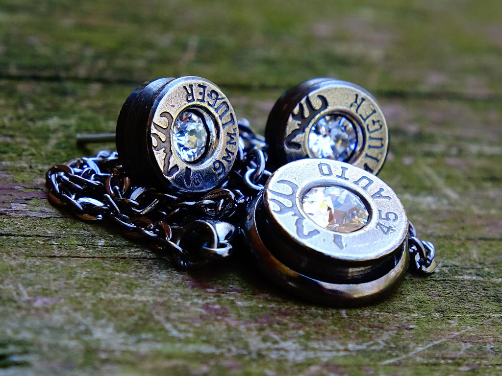 Bullet earring necklace set gun metal clear __etsy:2288723384