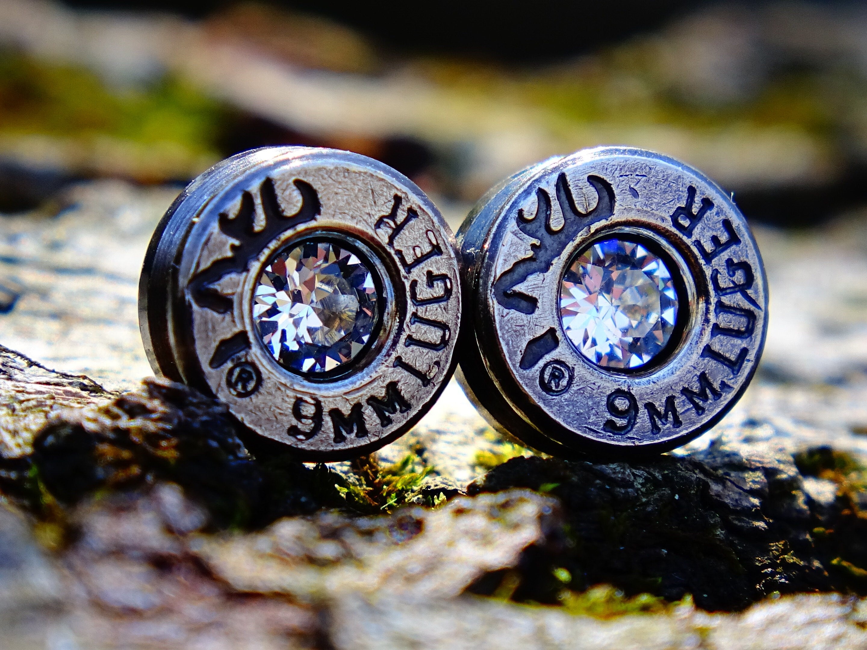 Bullet earring necklace set gun metal clear __etsy:2288723542
