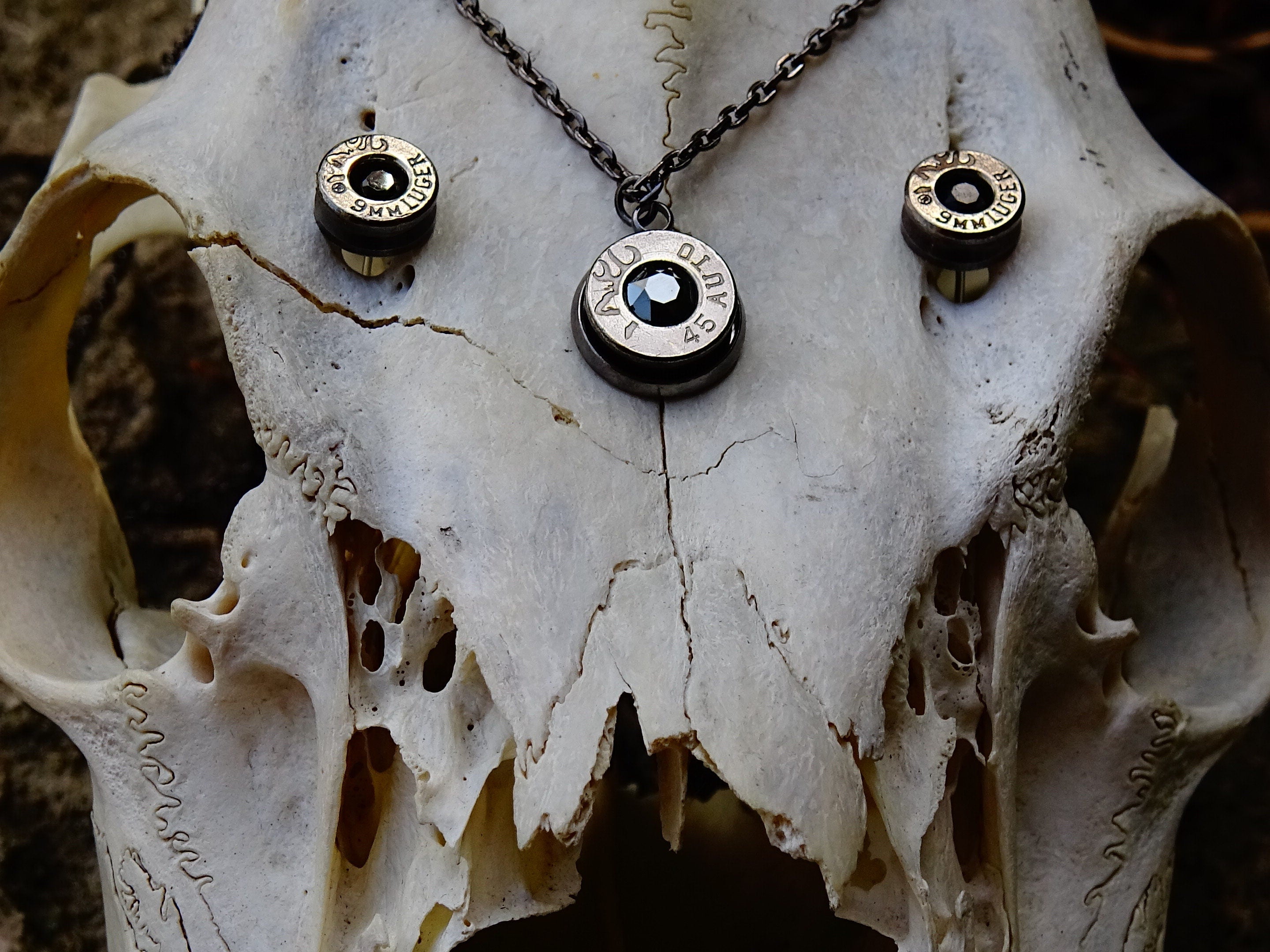 Bullet earring necklace set gun metal onyx __etsy:2347551549