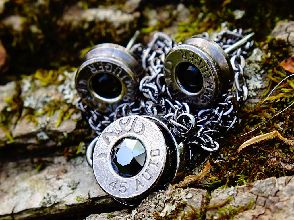 Bullet earring necklace set gun metal onyx __etsy:2299943664