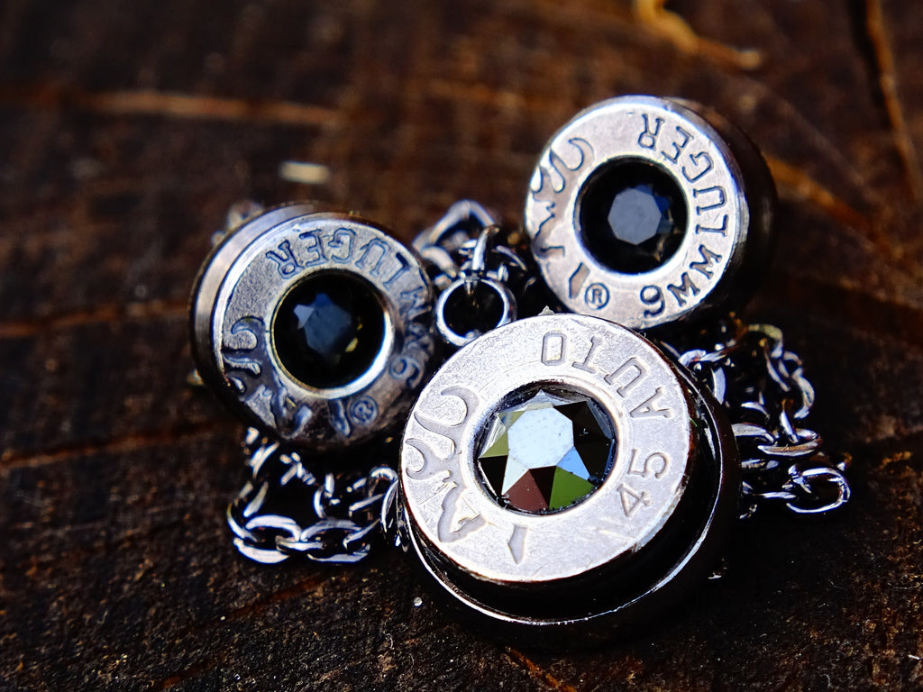 Bullet earring necklace set gun metal onyx __etsy:2347551897