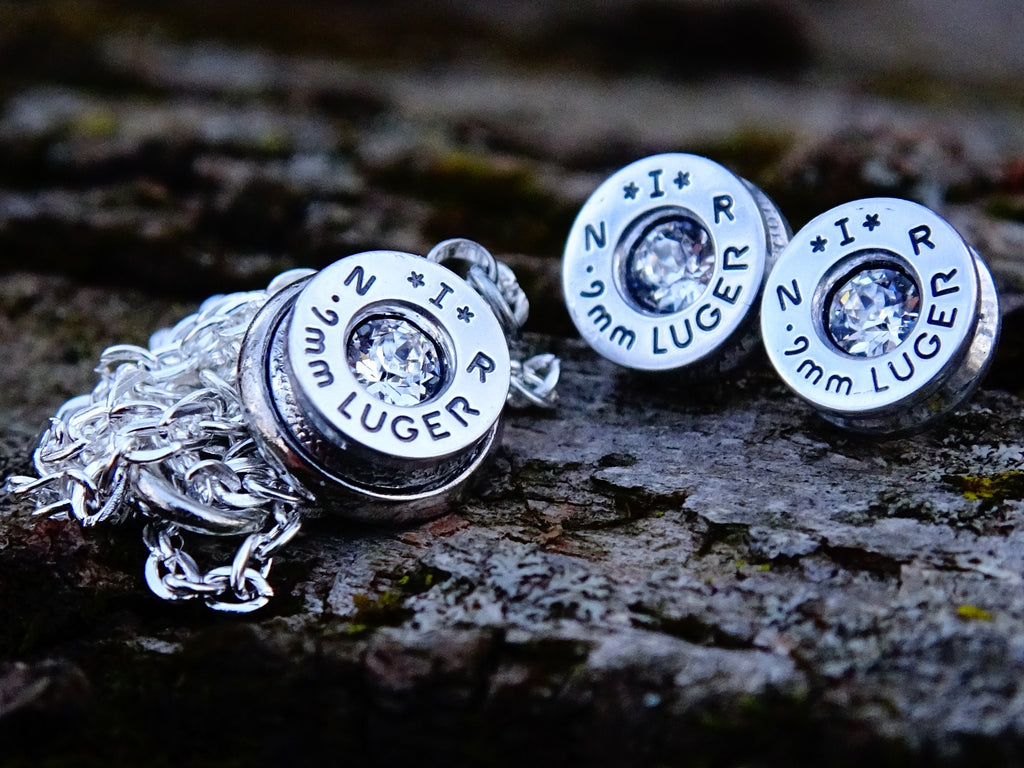 Bullet earring necklace set 9mm clear silver __etsy:2342617815