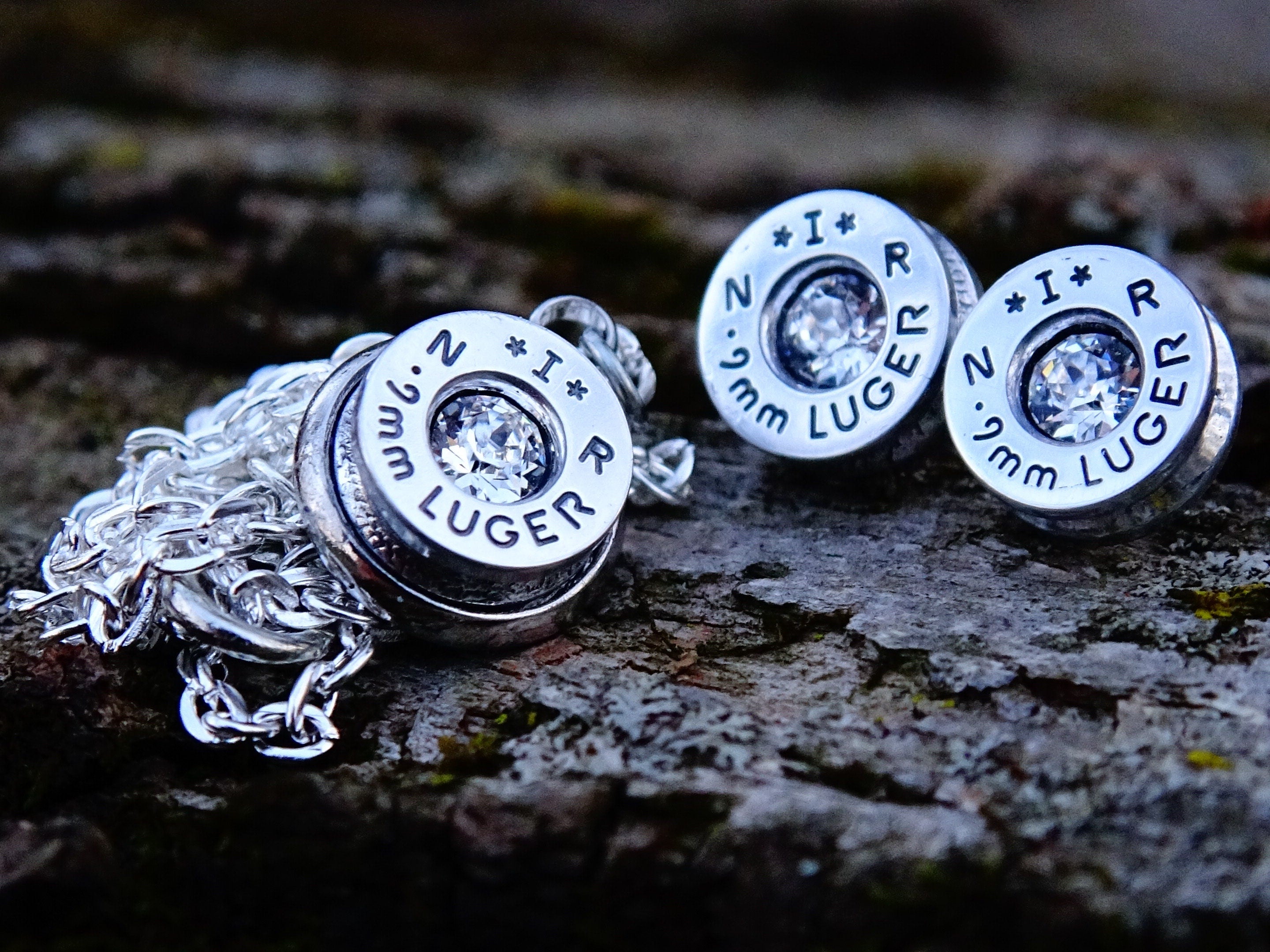 Bullet earring necklace set 9mm clear silver __etsy:2342617815