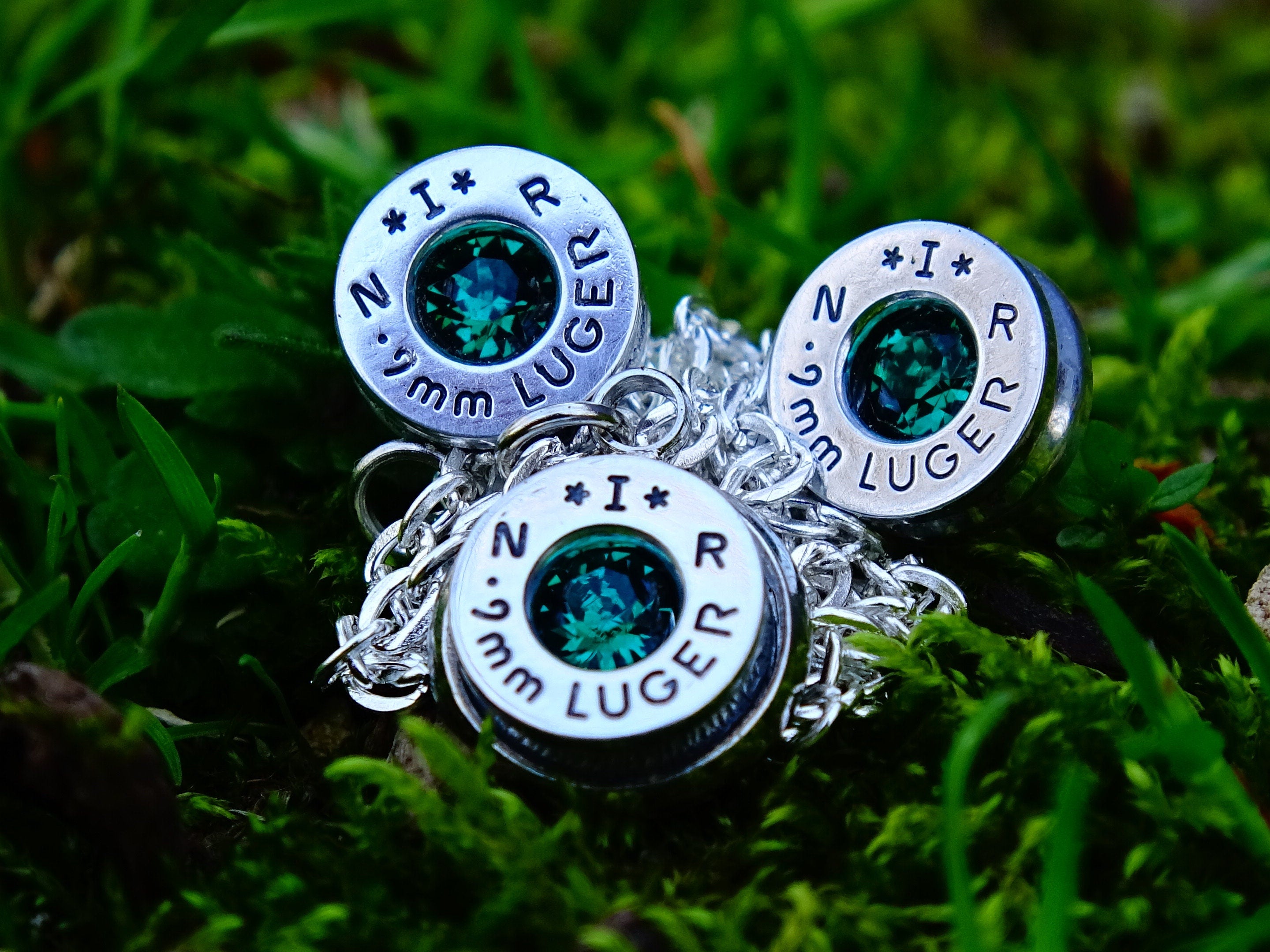 Bullet earring necklace set 9mm emerald silver __etsy:2295405242