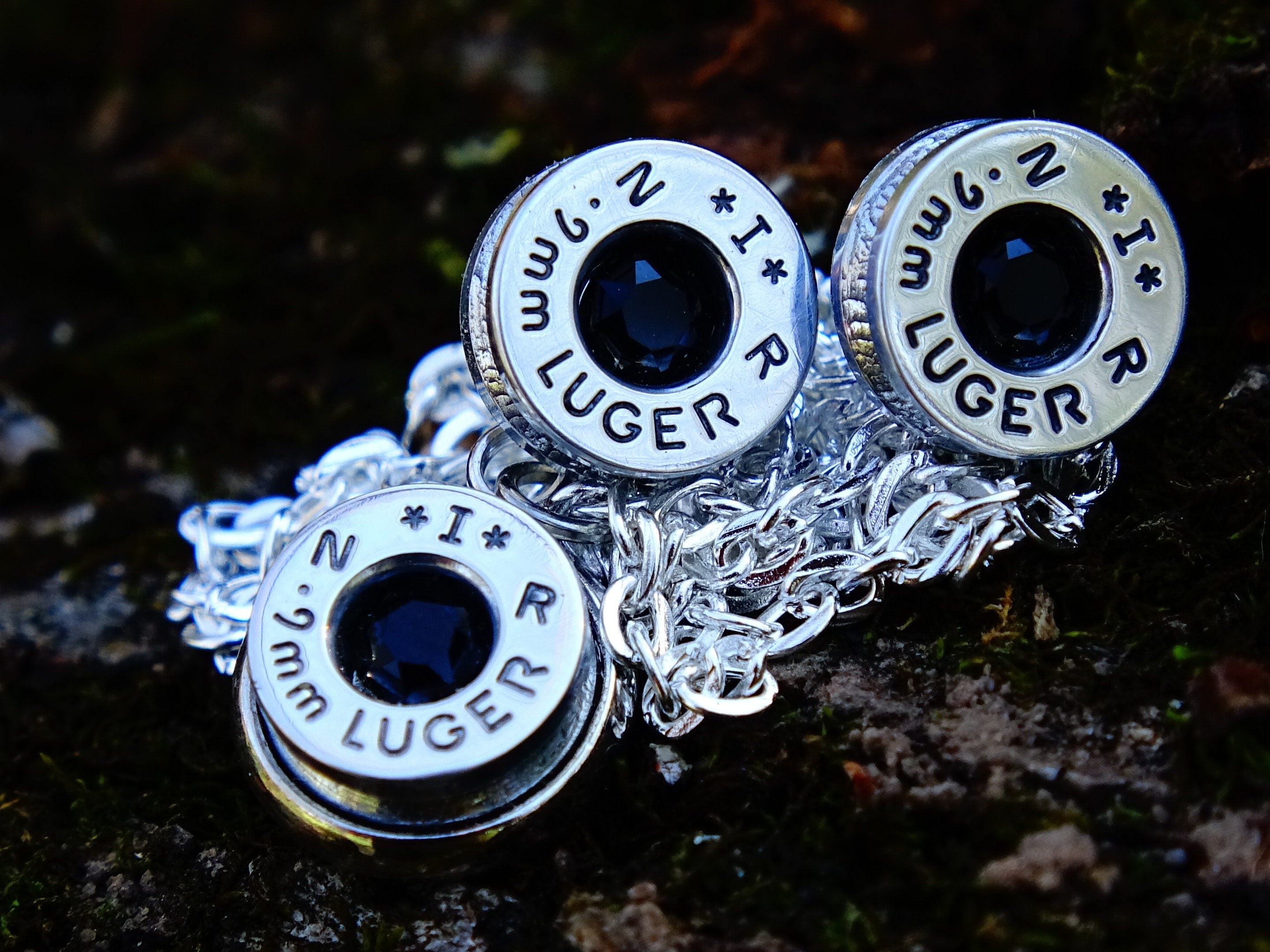 Bullet earring necklace set 9mm onyx silver __etsy:2343006639