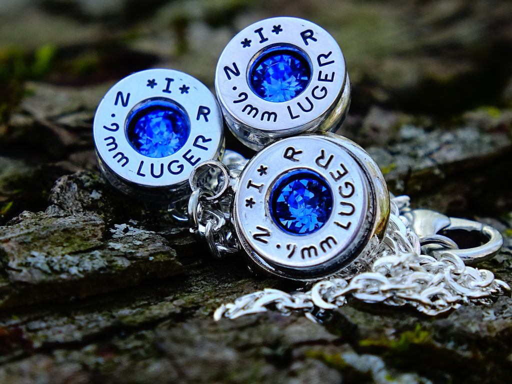 Bullet earring necklace set 9mm sapphire silver __etsy:2295192612