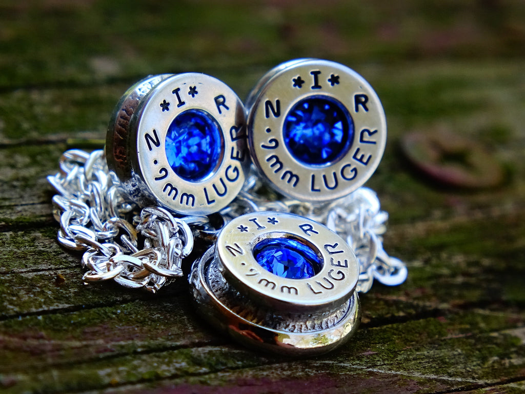 Bullet earring necklace set 9mm sapphire silver __etsy:2295192858