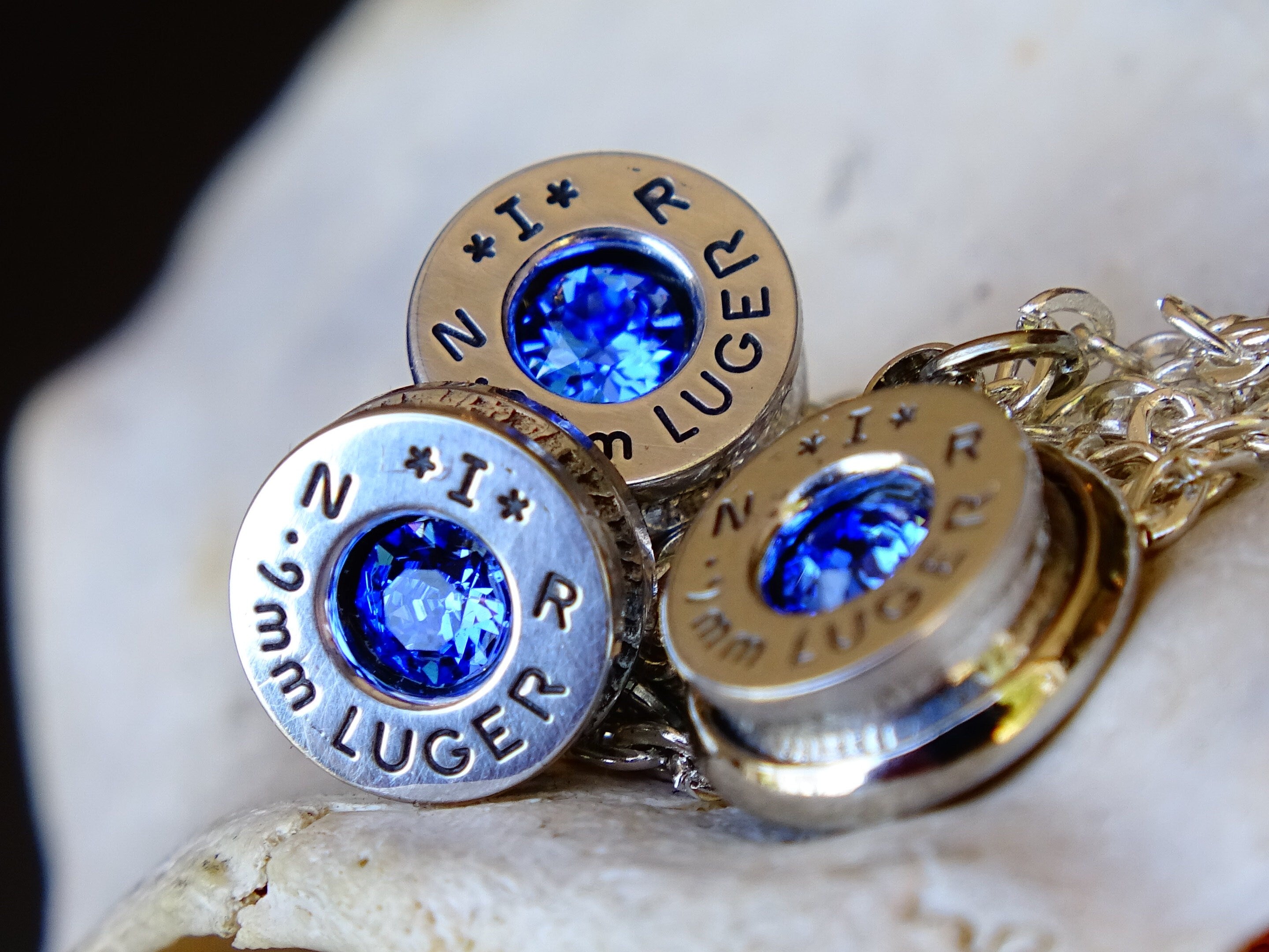 Bullet earring necklace set 9mm sapphire silver __etsy:2342801983